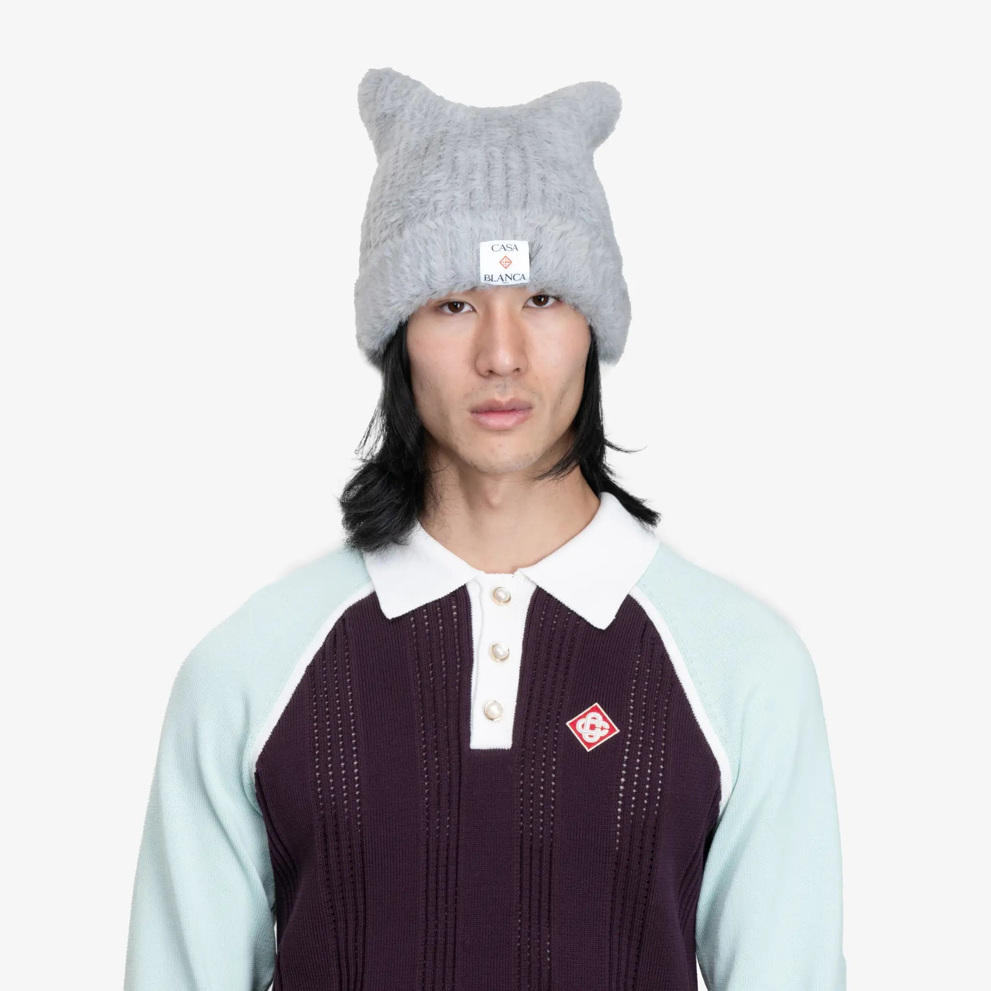 Casablanca Fluffy Nylon Square Beanie Grey - 2