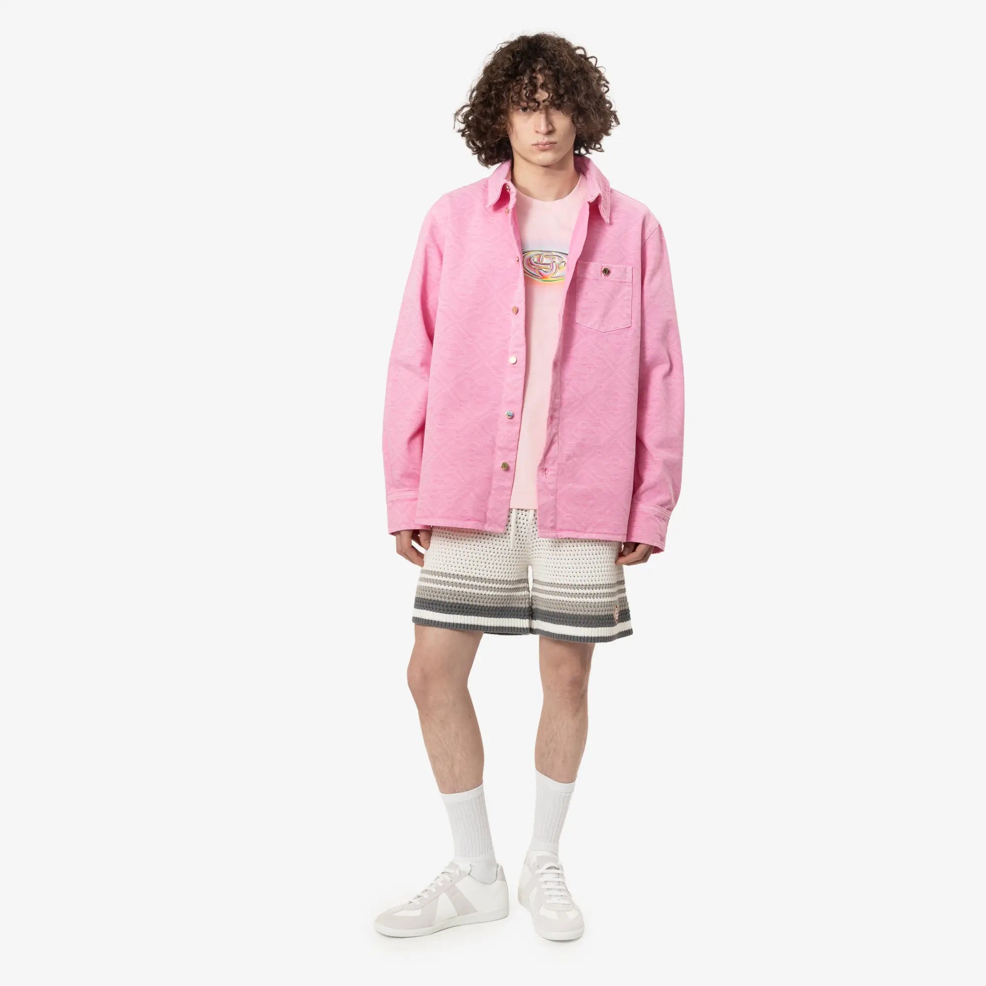 Casablanca Laser Monogram Oversize Denim Shirt Pink - 2