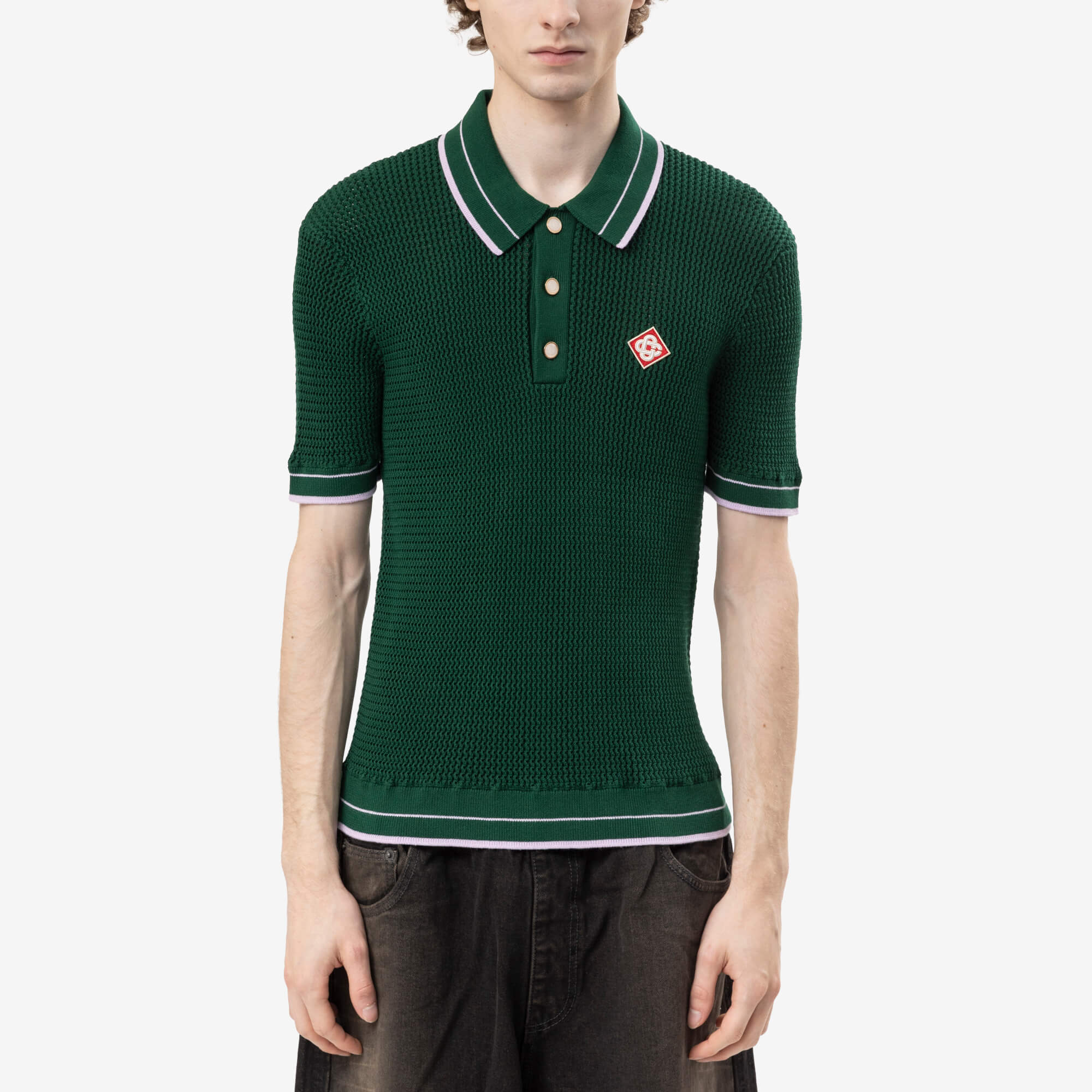 Casablanca Mock Mini Crochet Polo Green-1