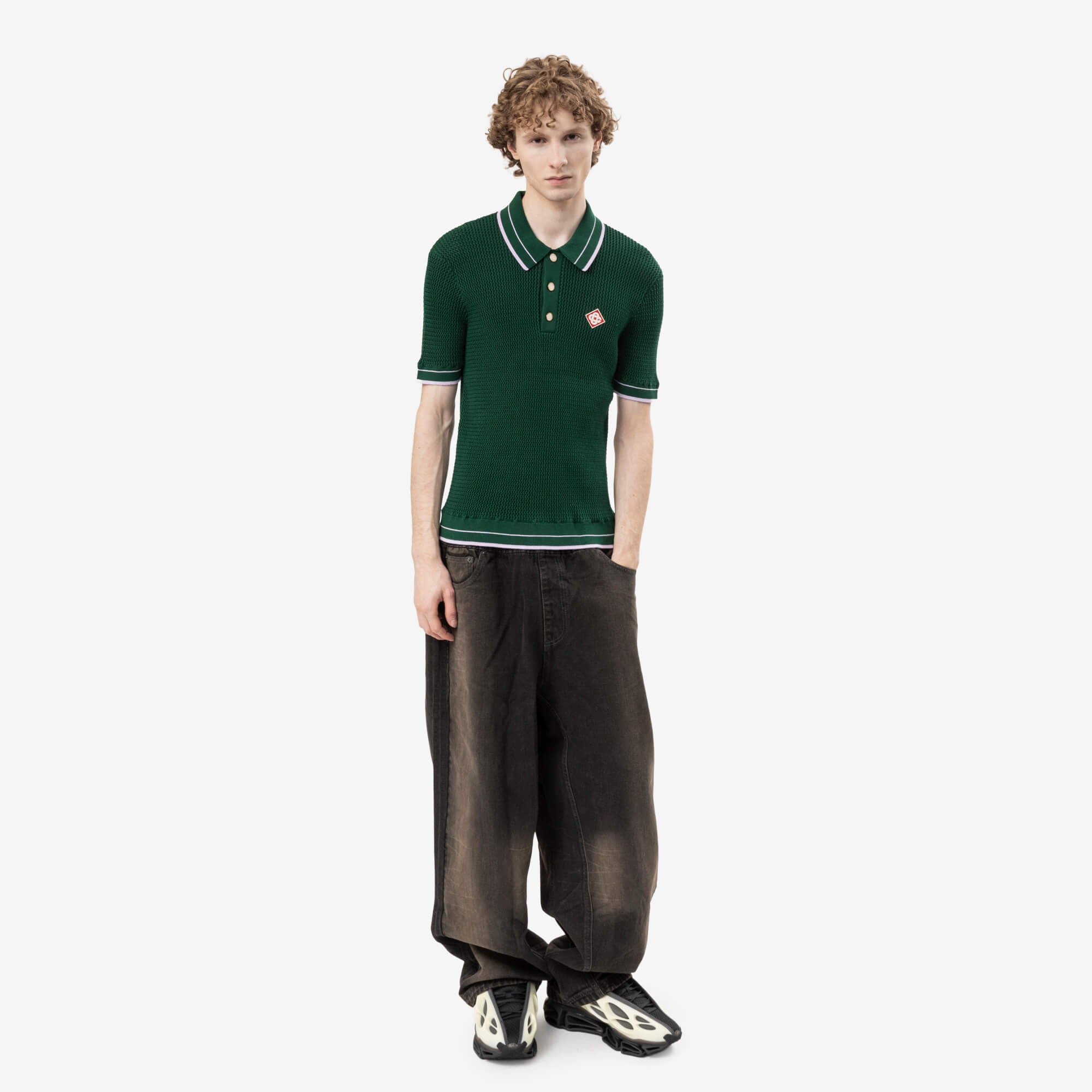 Casablanca Mock Mini Crochet Polo Green-2