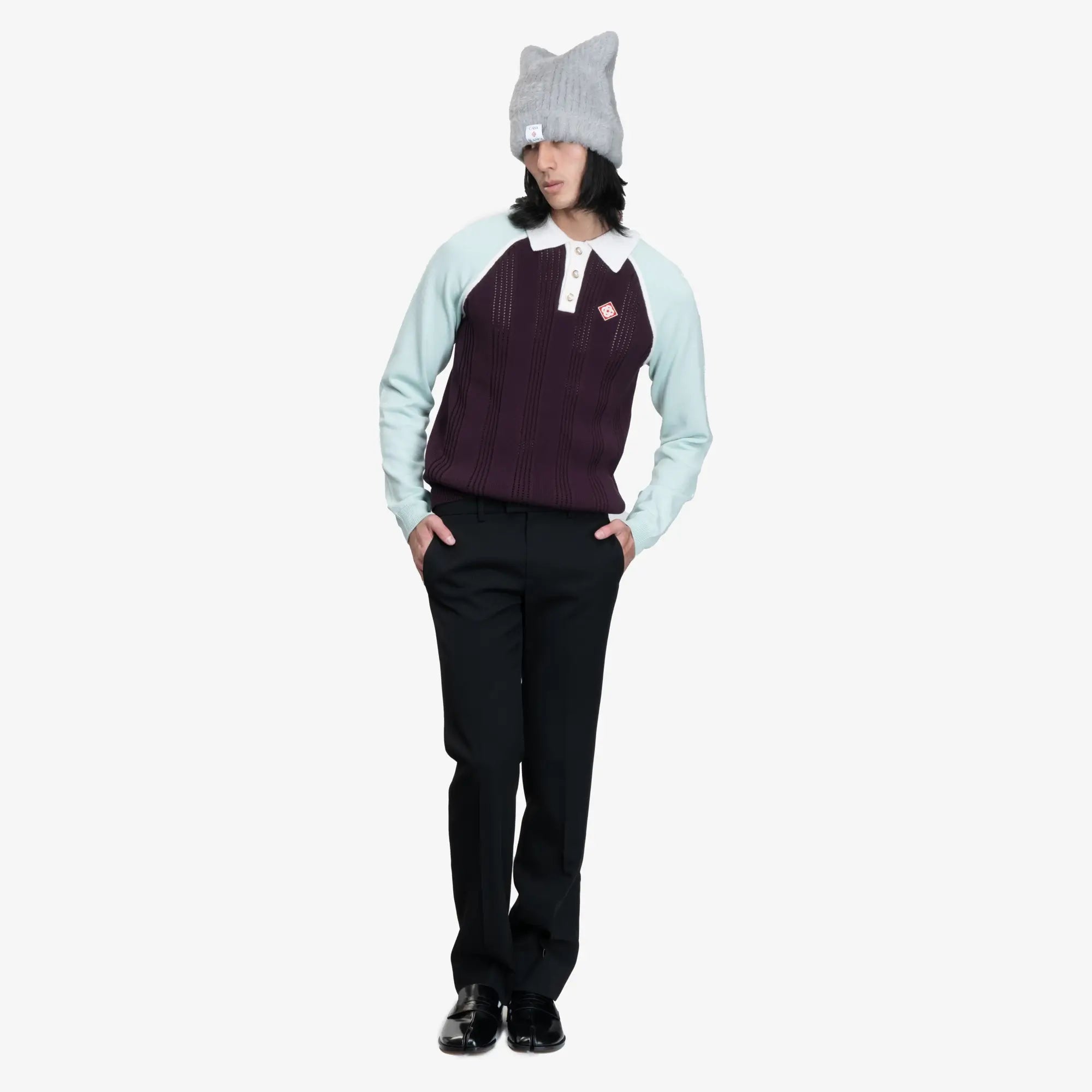 Casablanca Sporty Long Sleeve Polo Aubergine - 2