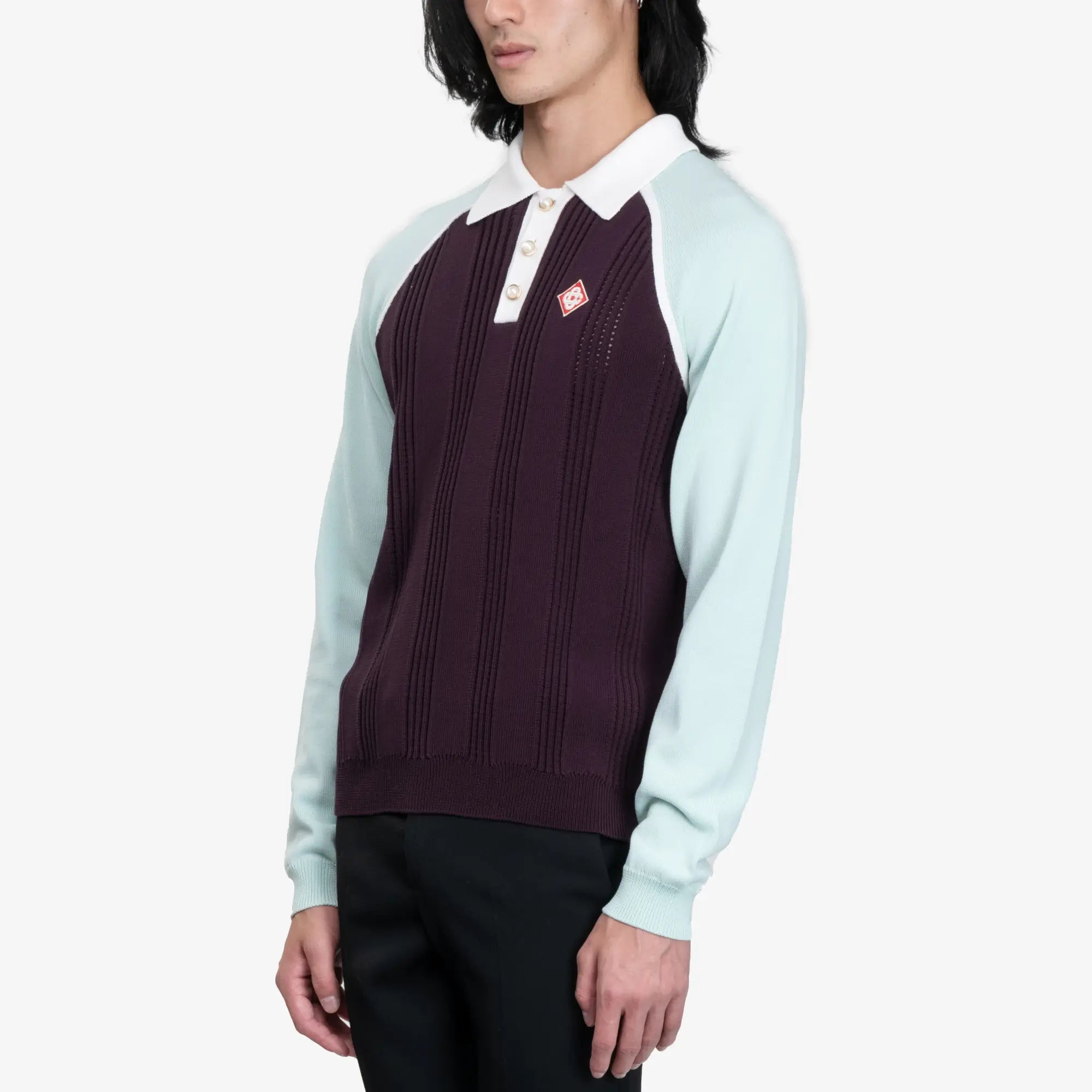 Casablanca Sporty Long Sleeve Polo Aubergine - 3