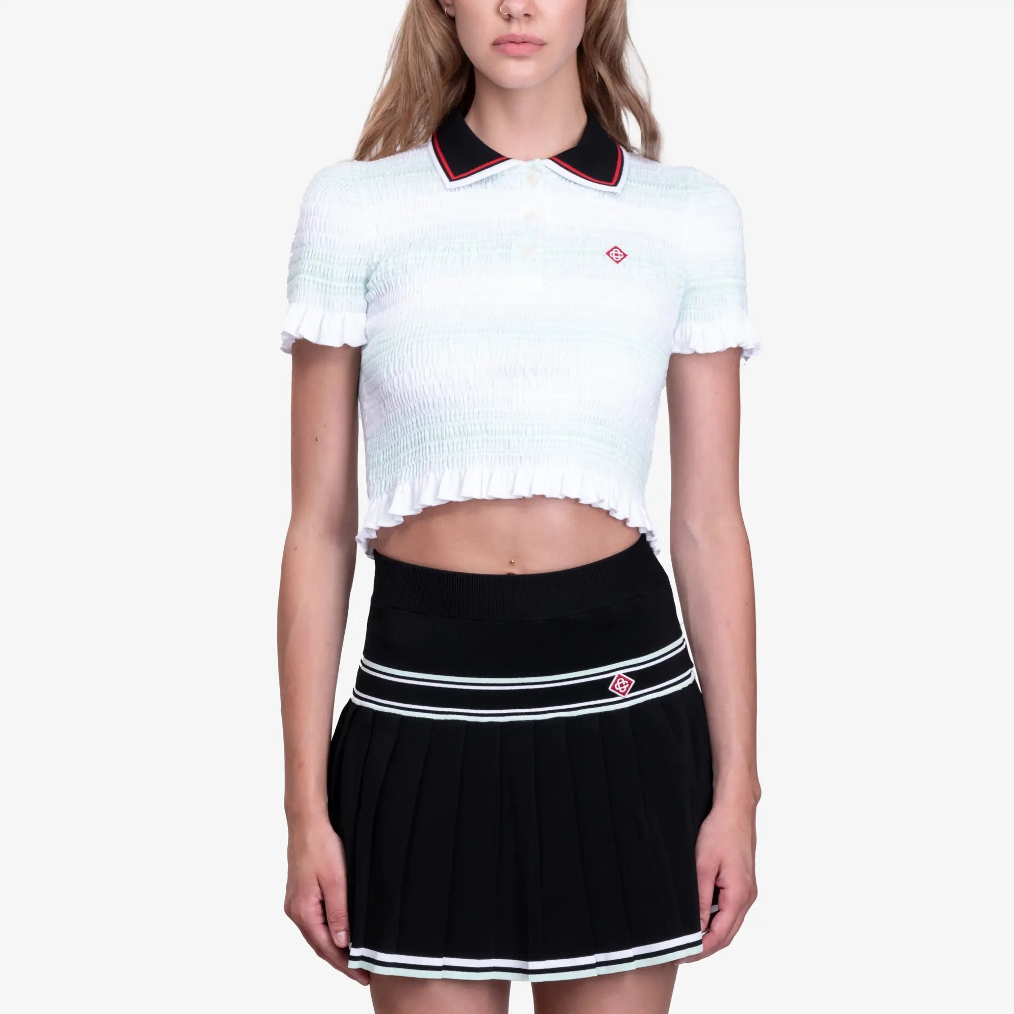 Casablanca Womens Stripe Shirred Polo Mint - 1