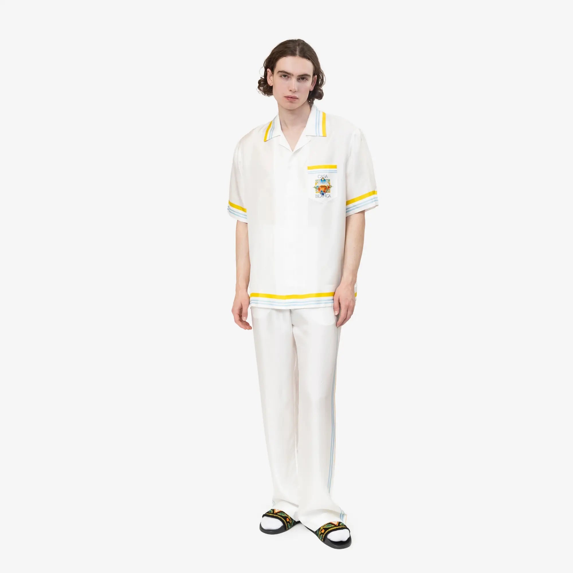 Casablanca Tennis Landscape Silk Twill Trousers Off White - 2