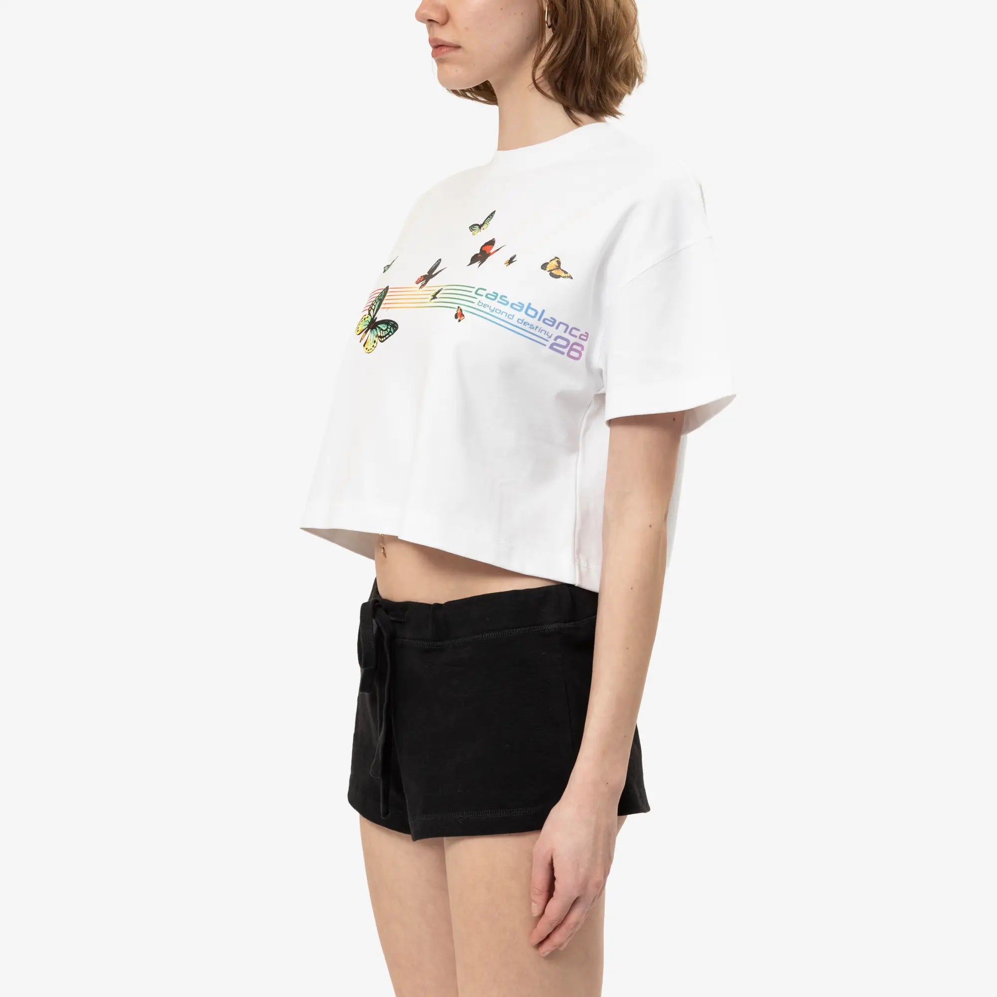 Casablanca Womens Butterfly Boxy Cropped T-Shirt White - 3