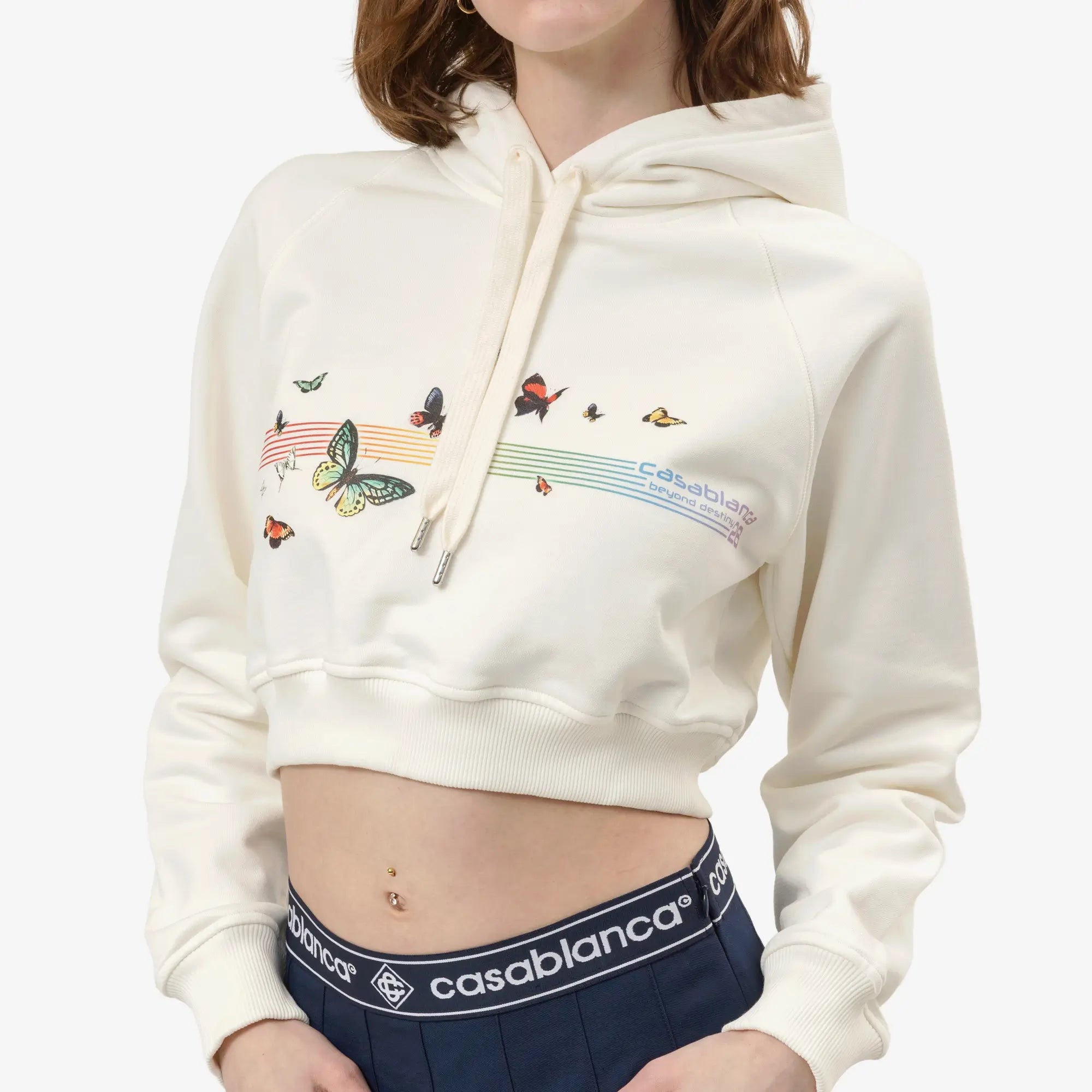 Casablanca Womens Butterfly Cropped Hoody Off White - 5