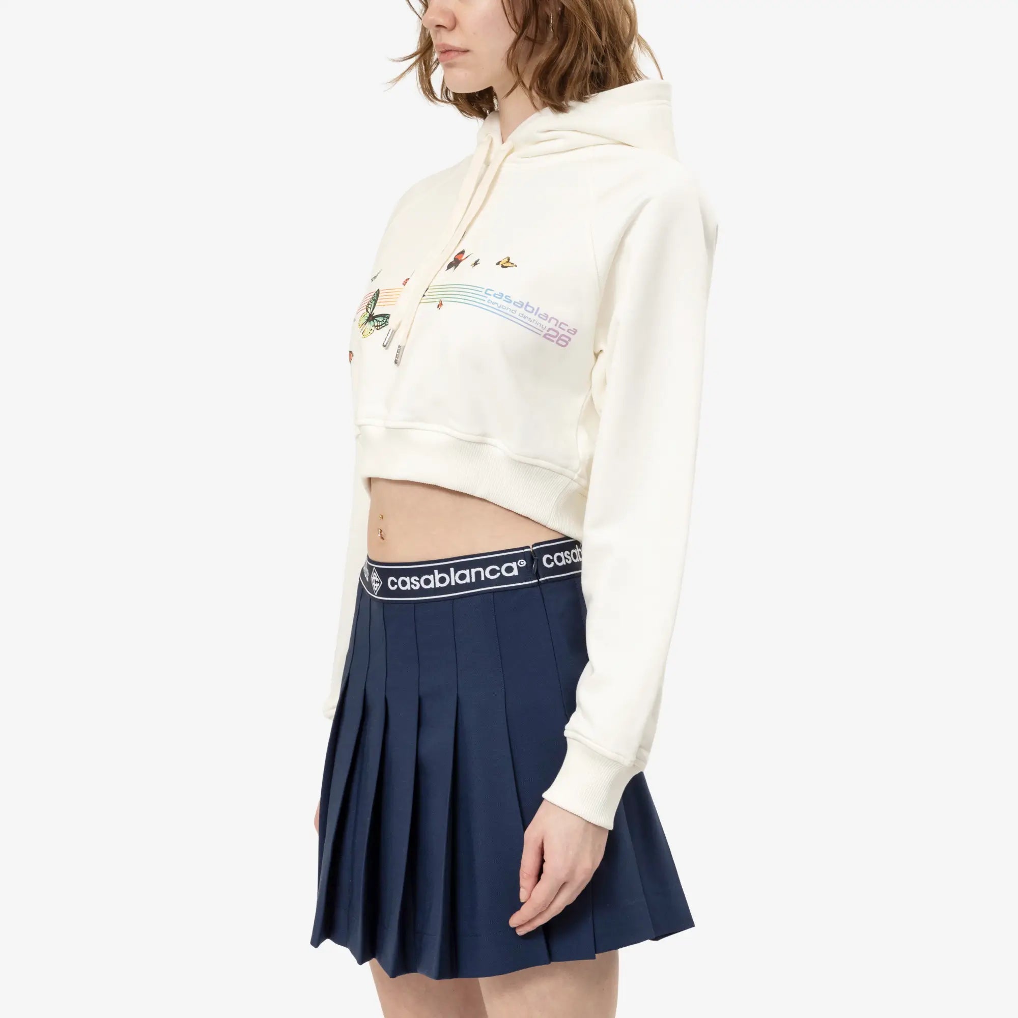 Casablanca Womens Butterfly Cropped Hoody Off White - 3