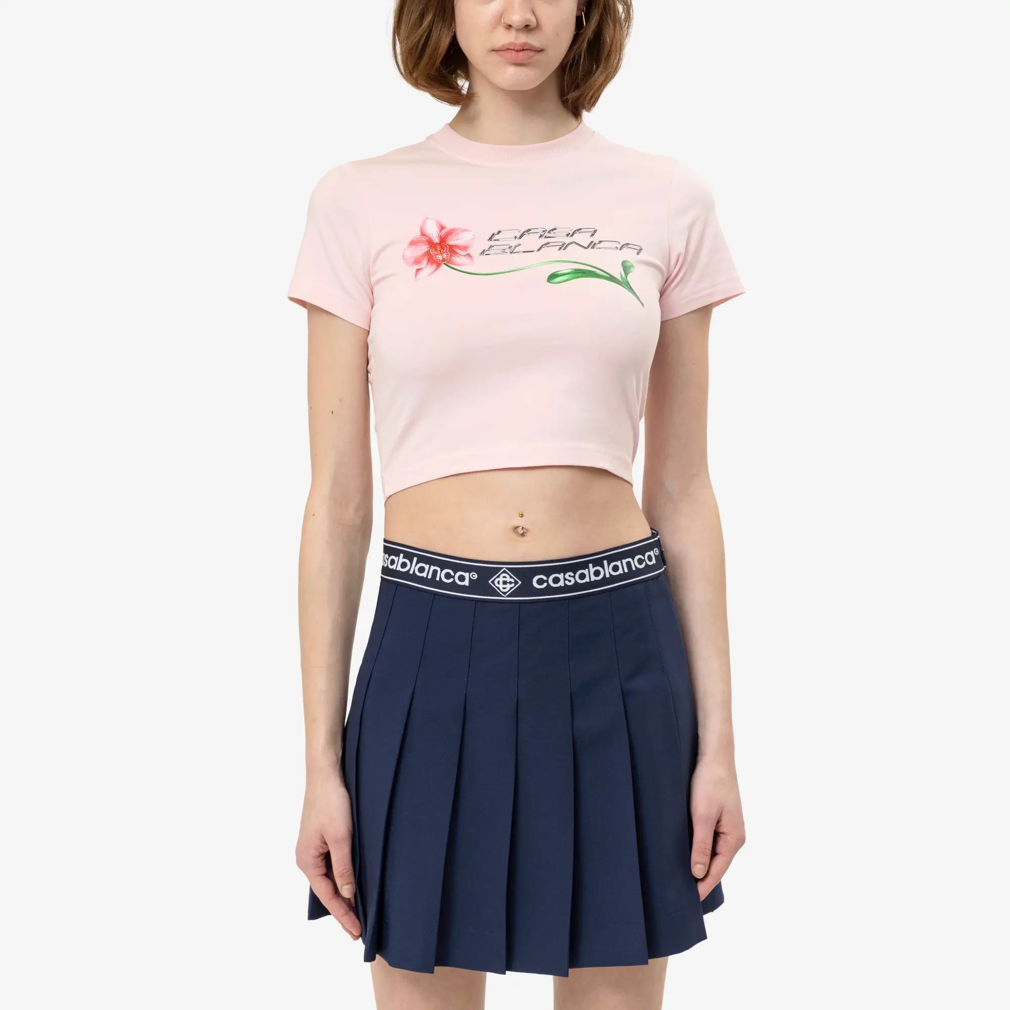 Casablanca Womens Orchid Logo Cropped Baby Tee Pale Pink - 1