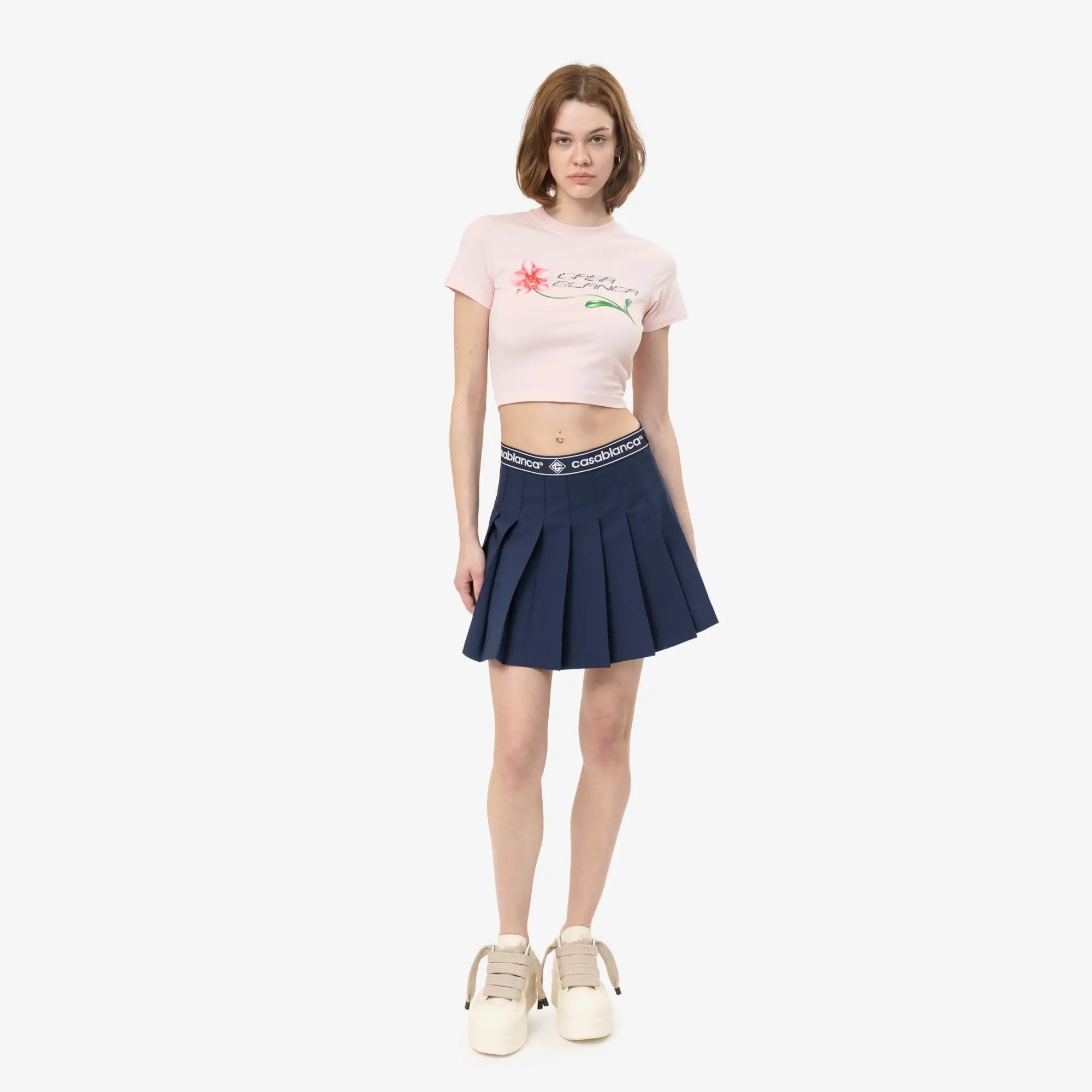 Casablanca Womens Orchid Logo Cropped Baby Tee Pale Pink - 2