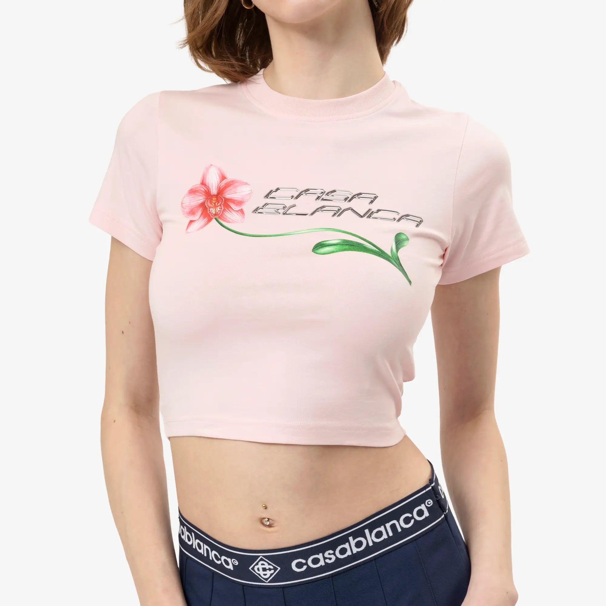 Casablanca Womens Orchid Logo Cropped Baby Tee Pale Pink - 5