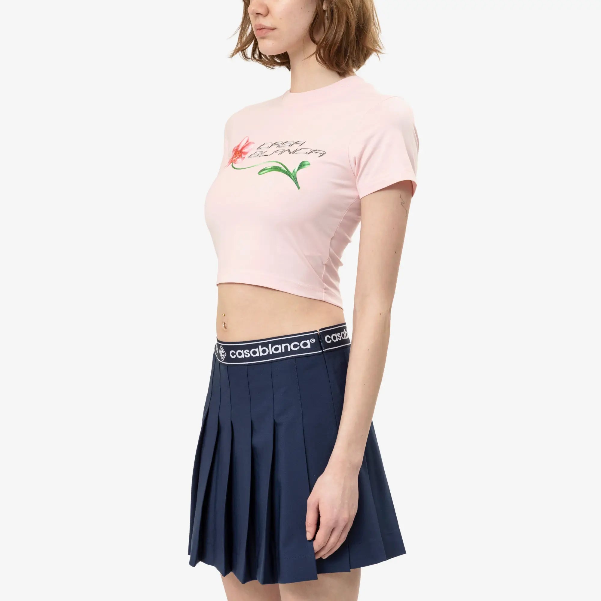 Casablanca Womens Orchid Logo Cropped Baby Tee Pale Pink - 3