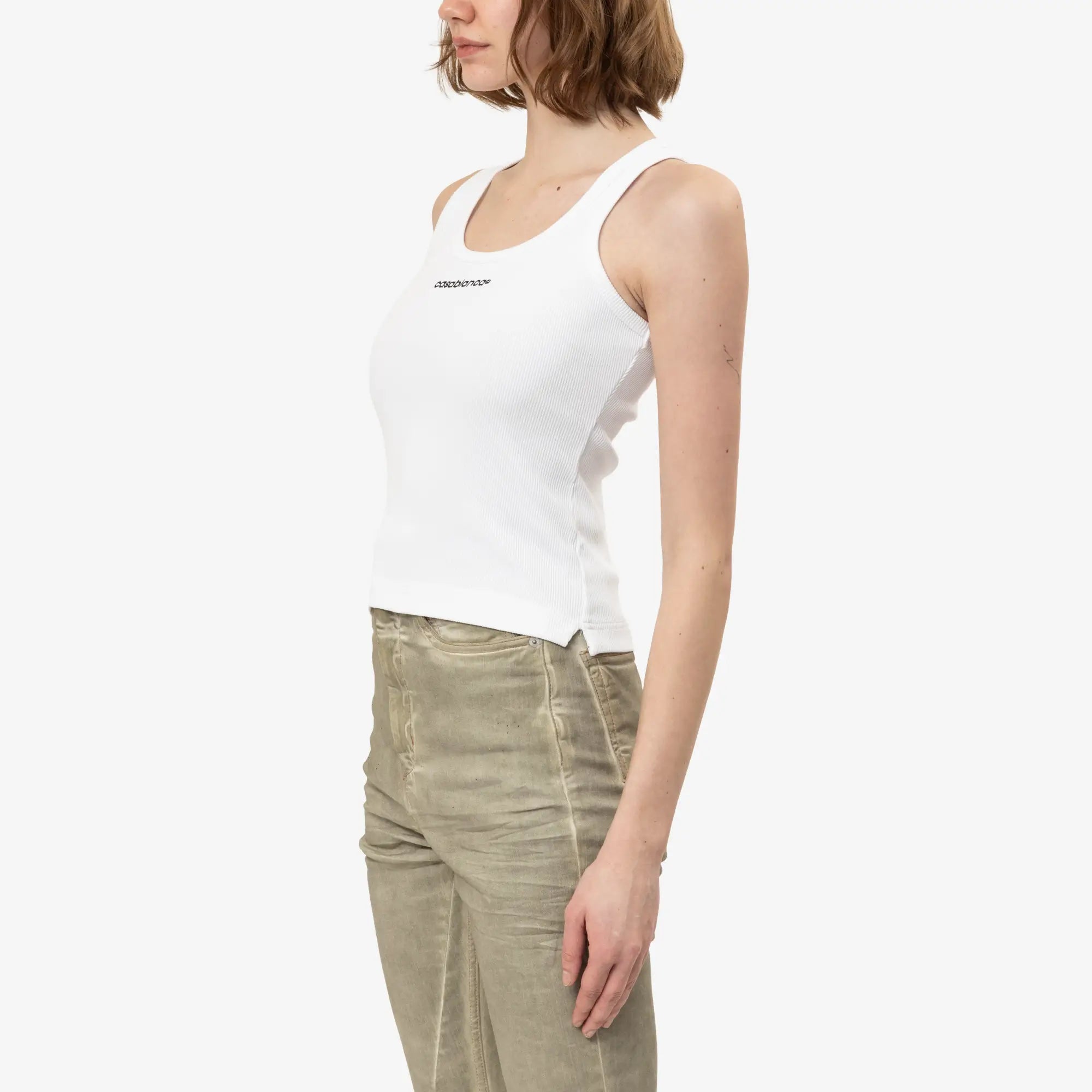Casablanca Womens Ribbed Tank Top White - 3
