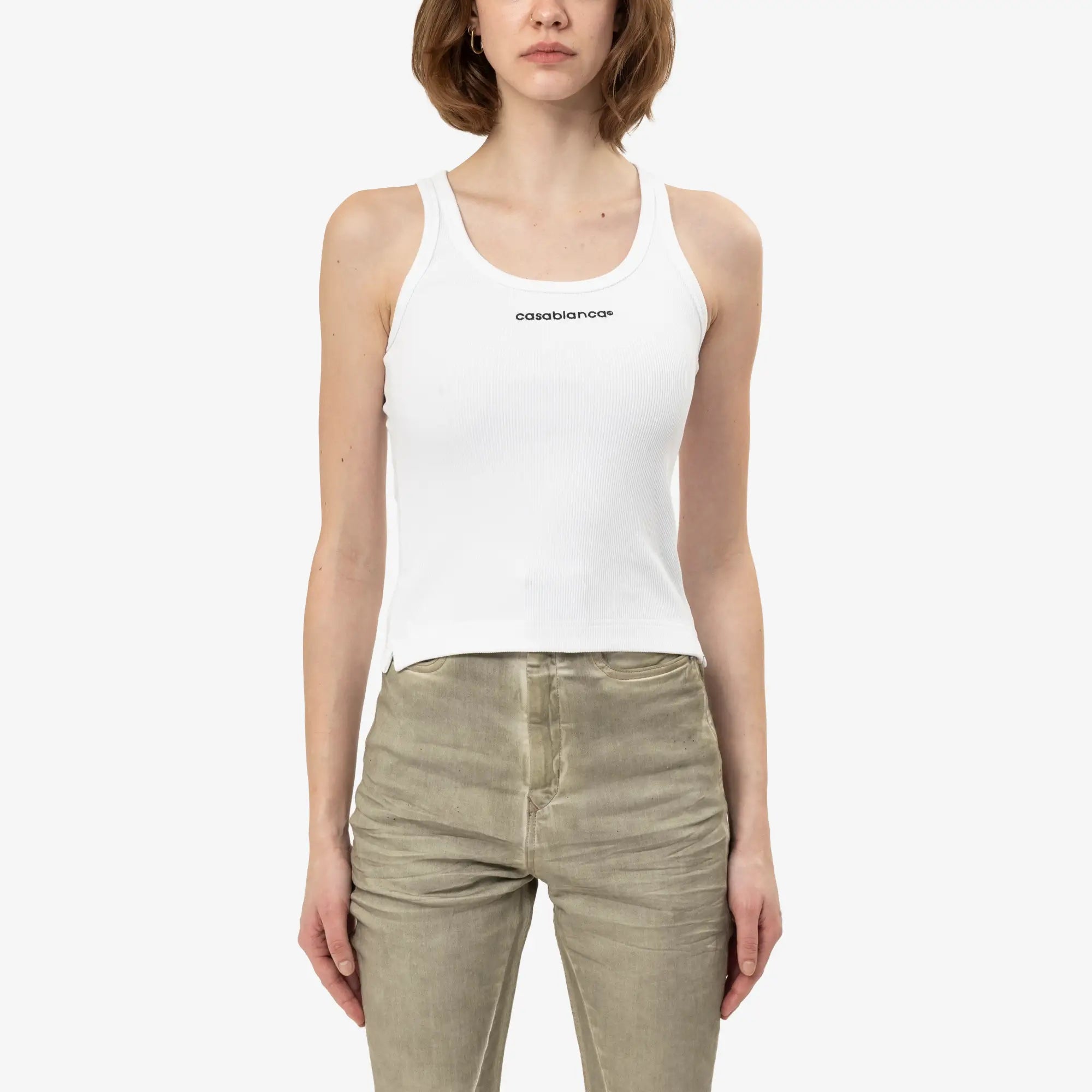 Casablanca Womens Ribbed Tank Top White - 1