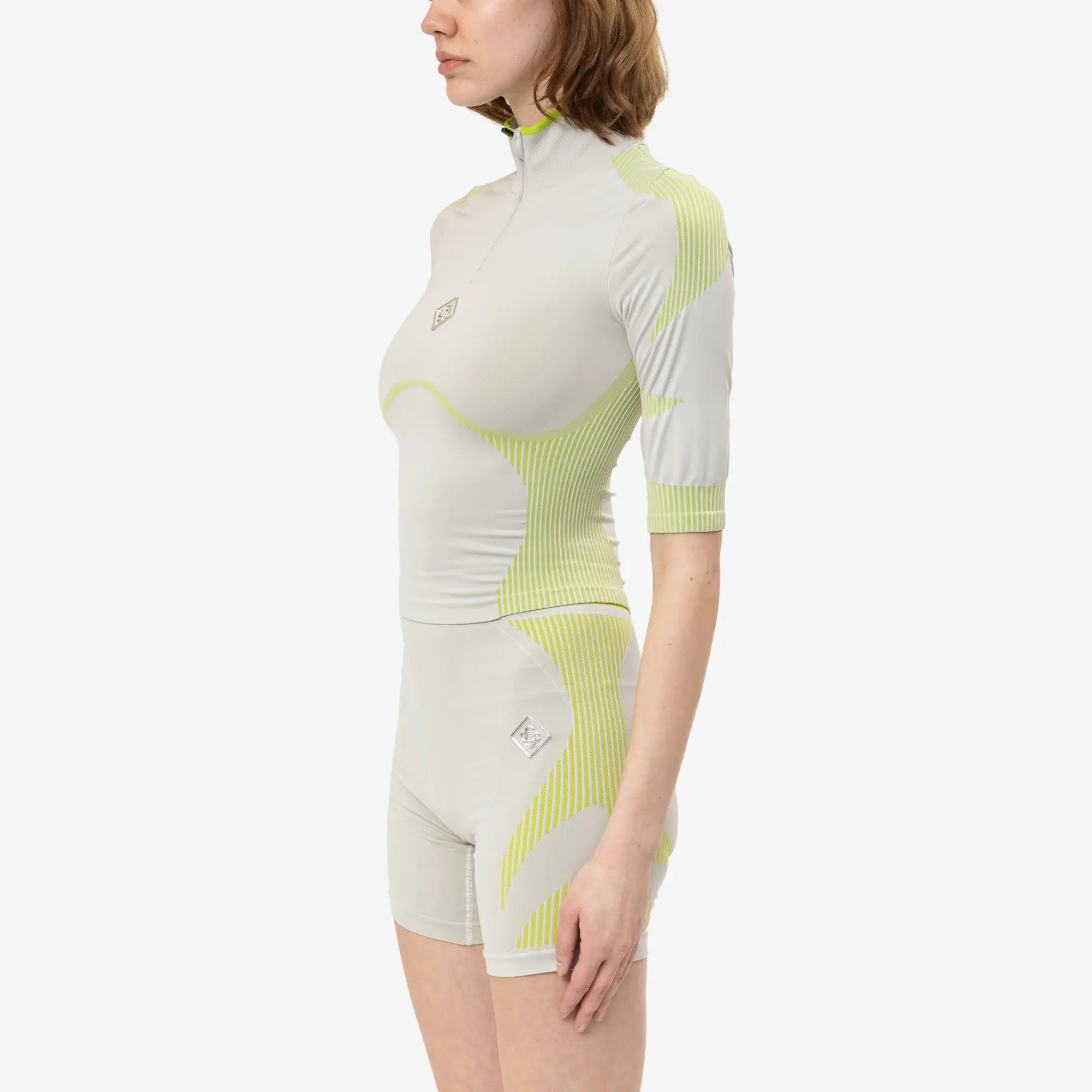 Casablanca Womens Seamless Quarter Zip Top Grey/Lime - 3