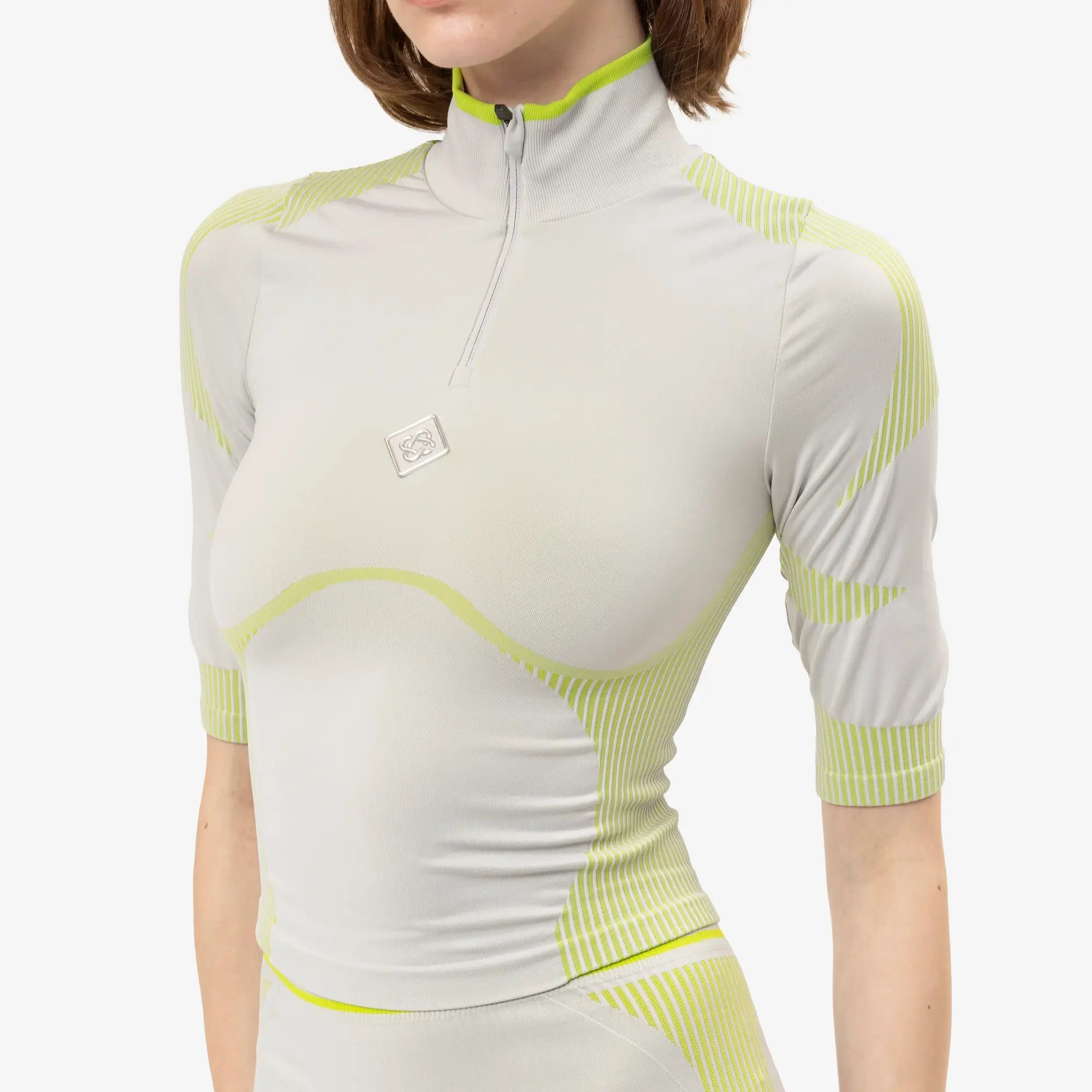 Casablanca Womens Seamless Quarter Zip Top Grey/Lime - 5