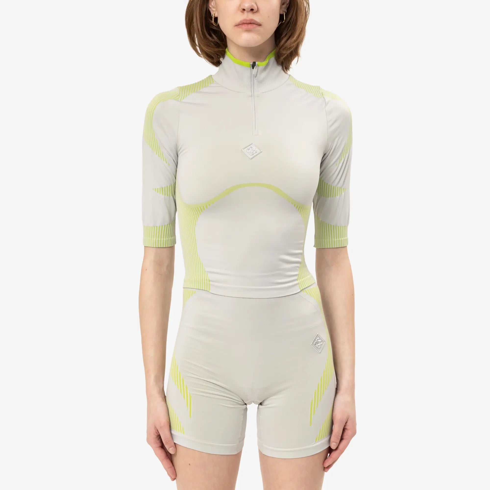 Casablanca Womens Seamless Quarter Zip Top Grey/Lime - 1