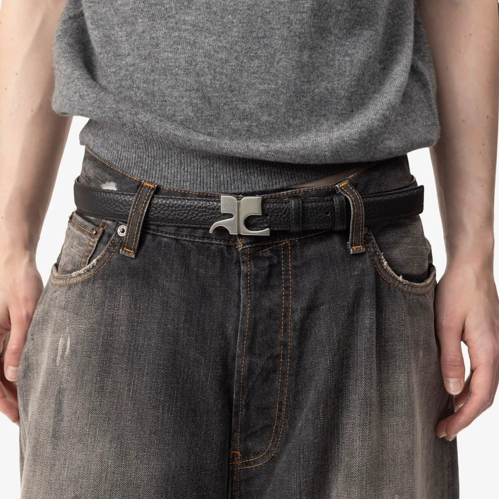 Courreges AC 25mm Grained Leather Belt Black - 2
