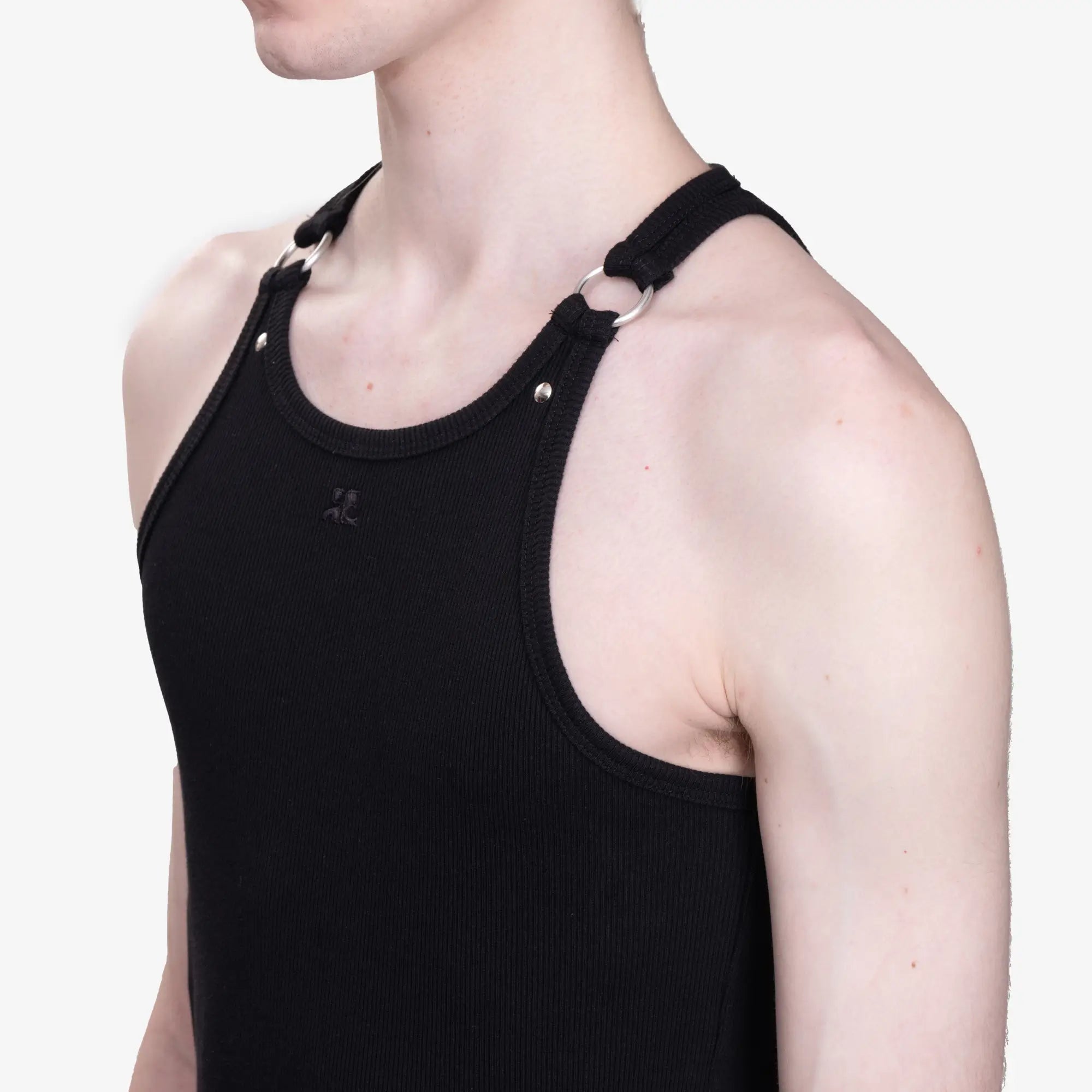 Courreges Buckle 90's Rib Tank Top Black - 5