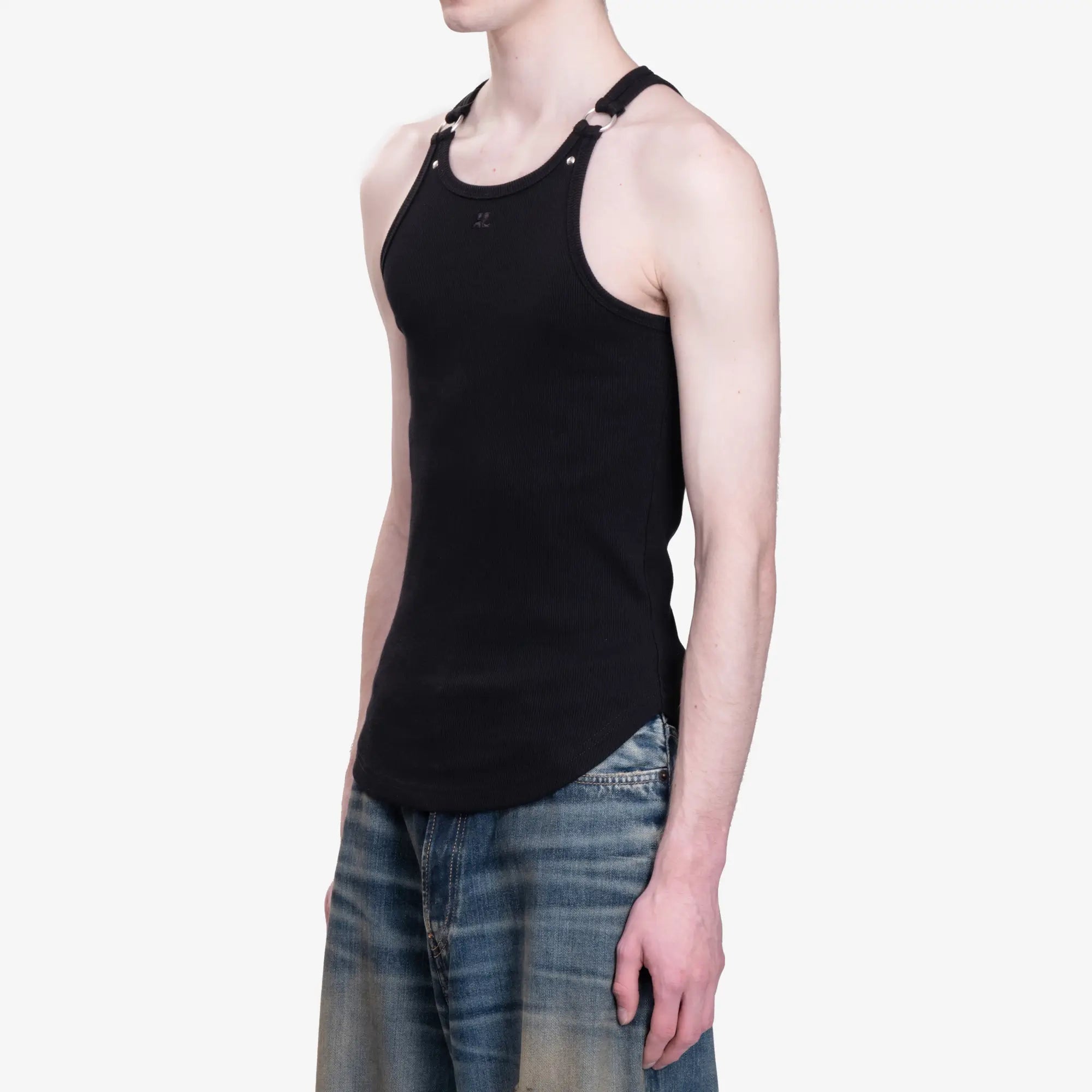 Courreges Buckle 90's Rib Tank Top Black - 3