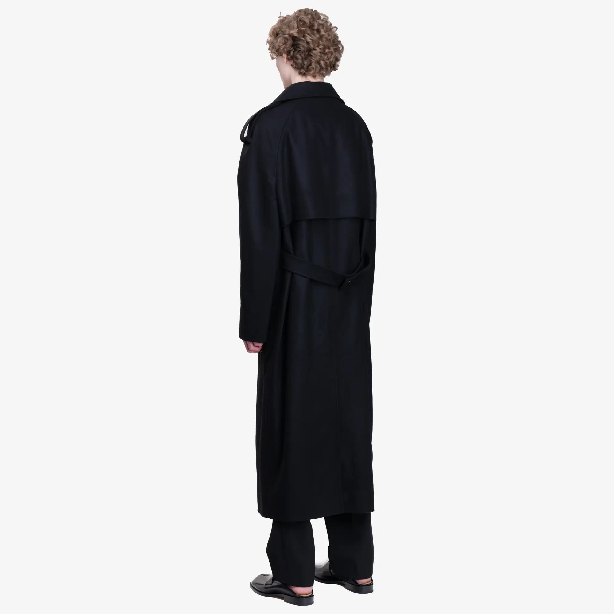 Courreges Oblique Wool Maxi Trench Coat Black - 4