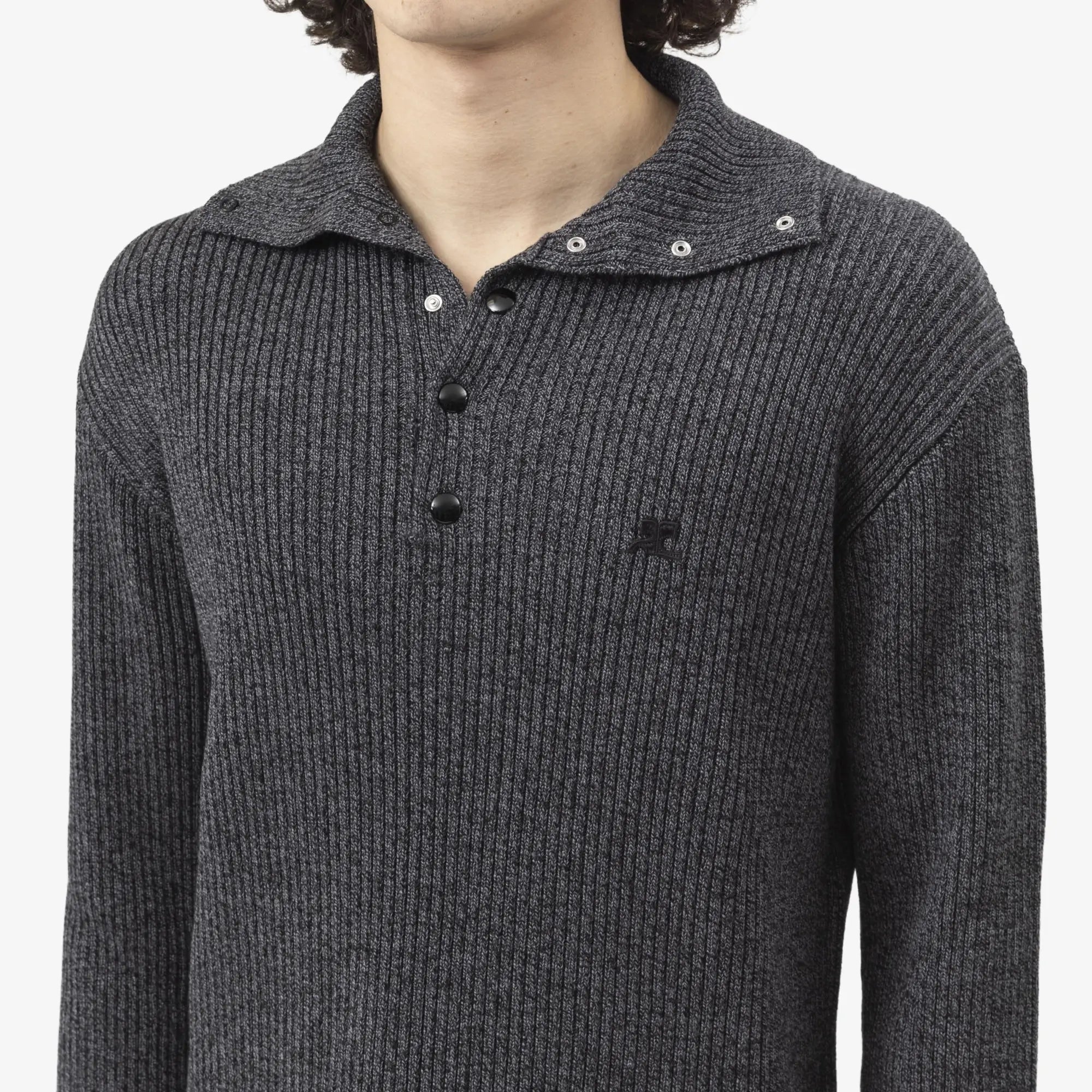 Courreges Ribbed Wool Polo Grey - 5