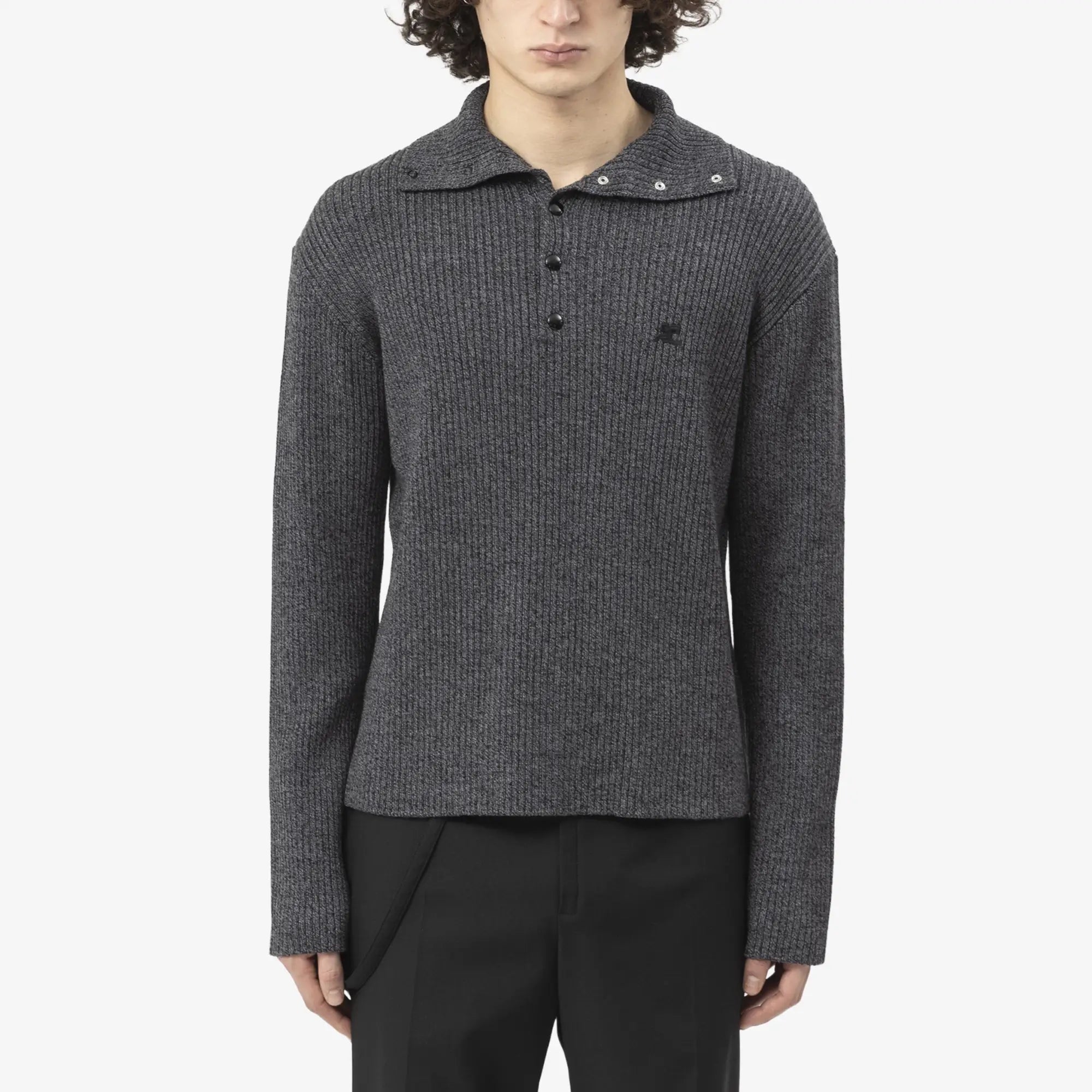 Courreges Ribbed Wool Polo Grey - 1