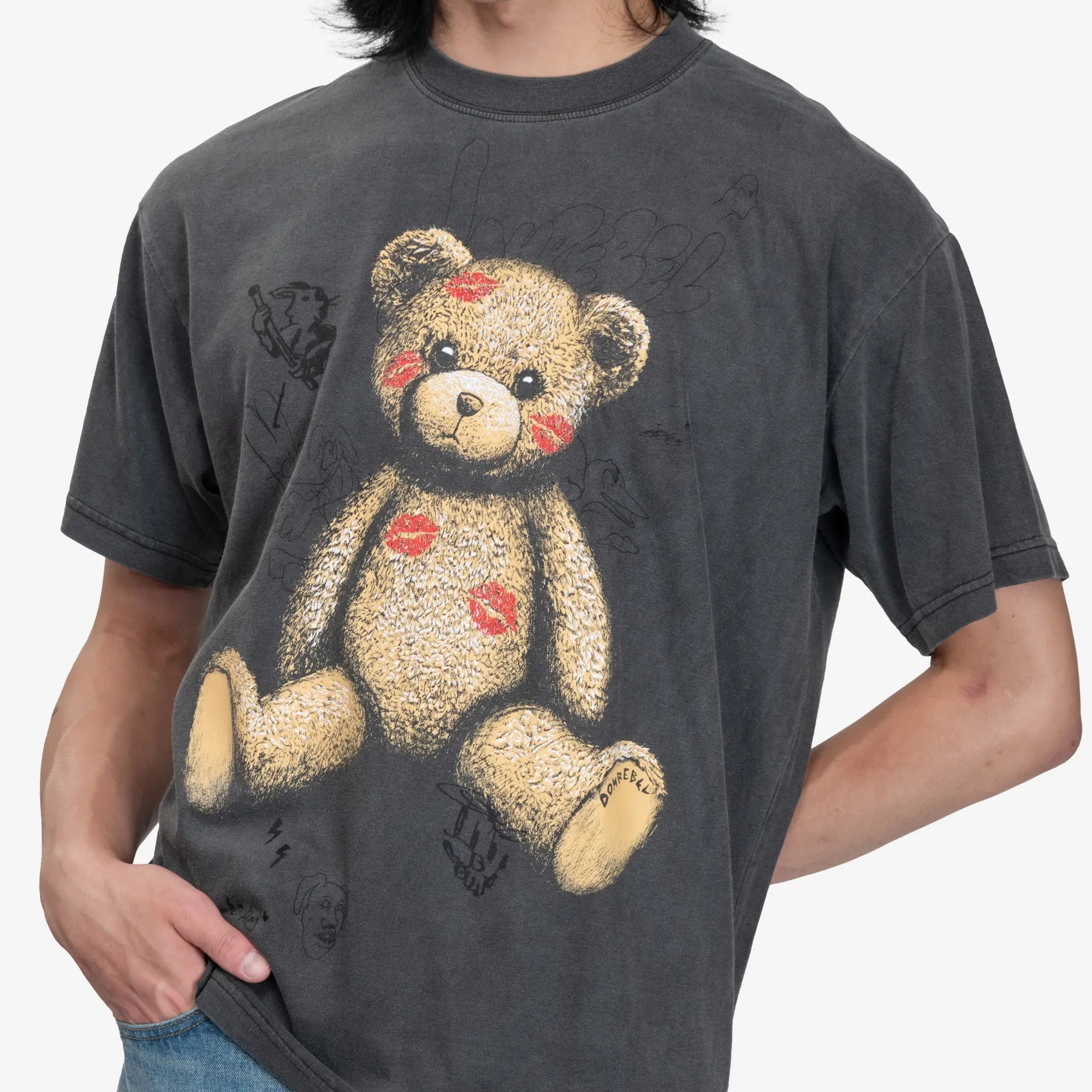 Dom Rebel Big Kiss T-Shirt Faded Black - 5