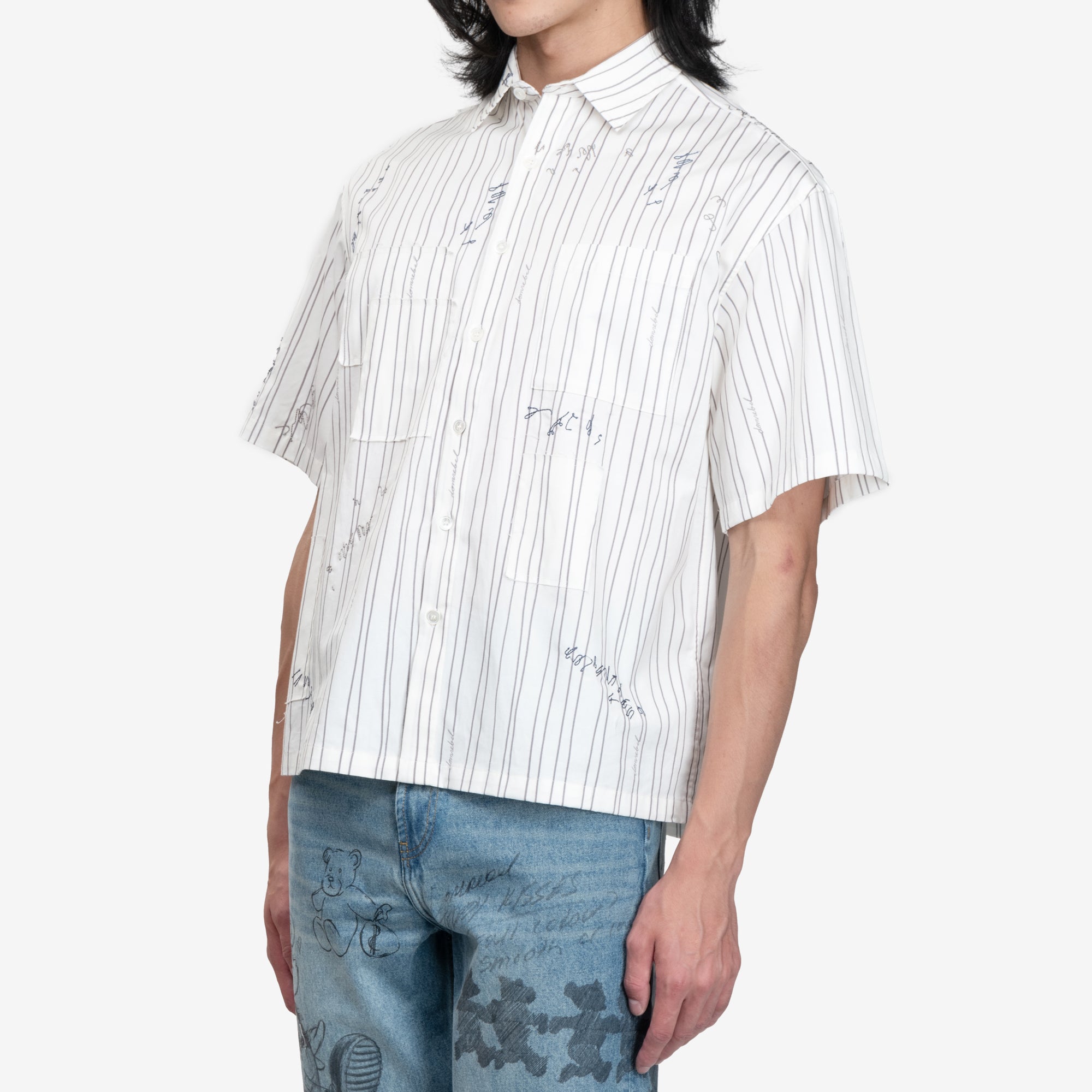 Dom Rebel Mending SS Shirt White Pinstripe - 3