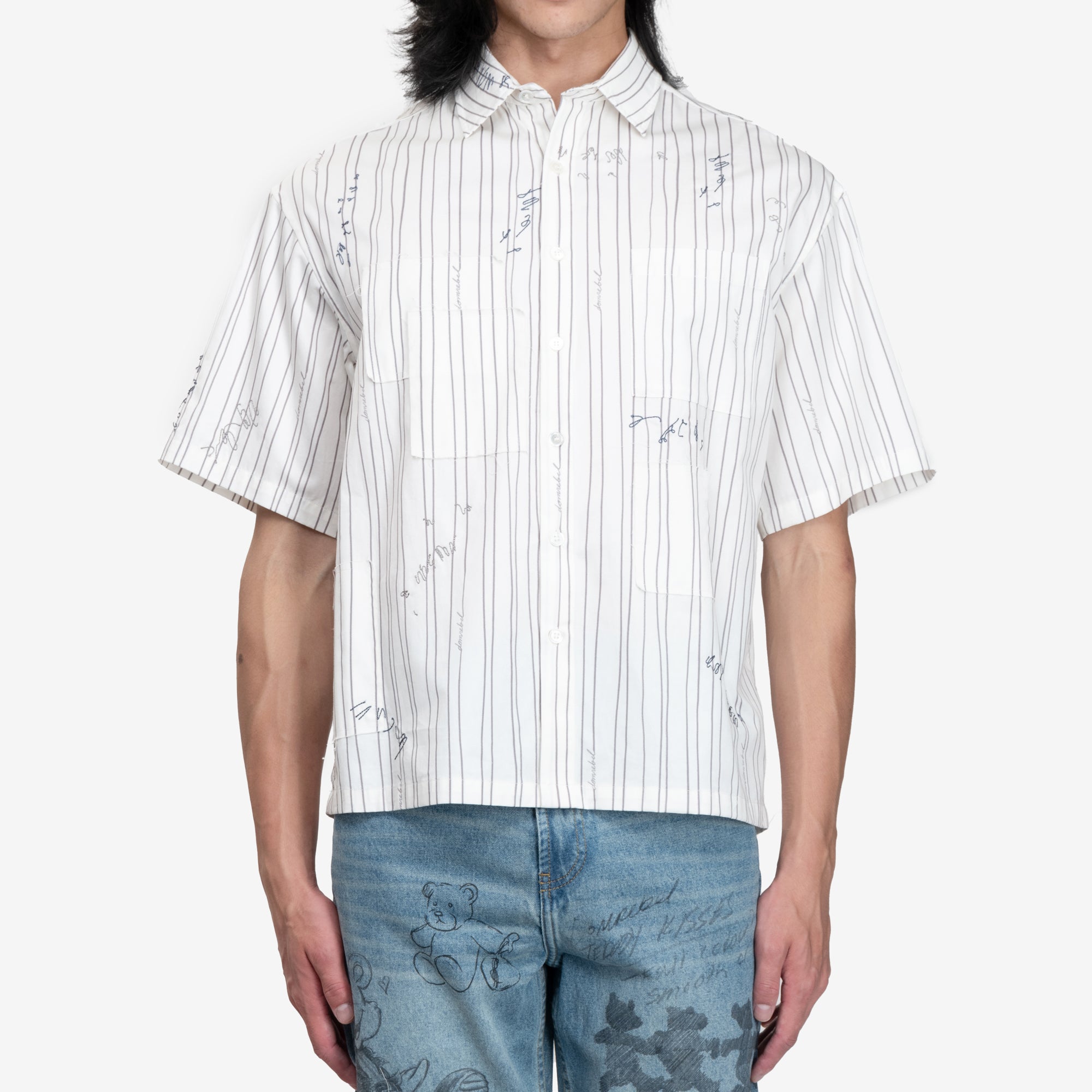 Dom Rebel Mending SS Shirt White Pinstripe - 1