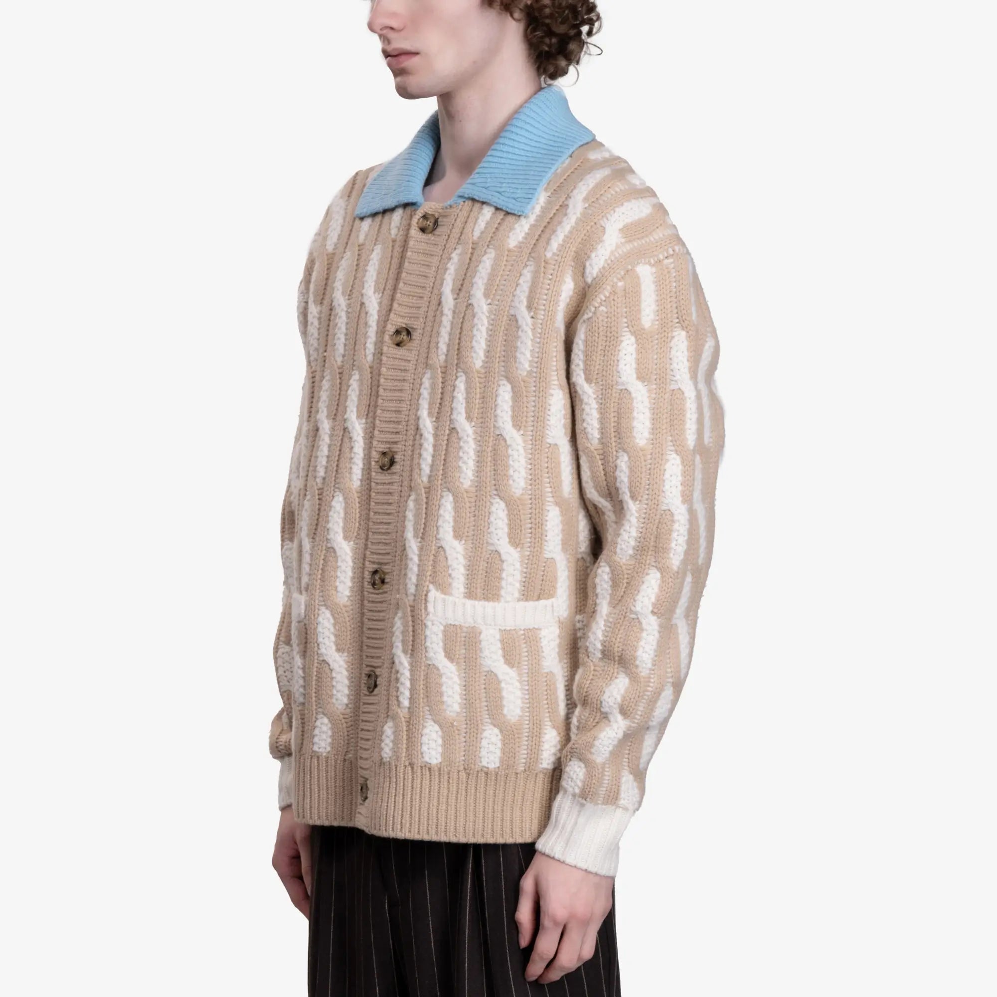 Drôle de Monsieur Le Cardigan Torsades Bicolore Off White - 3