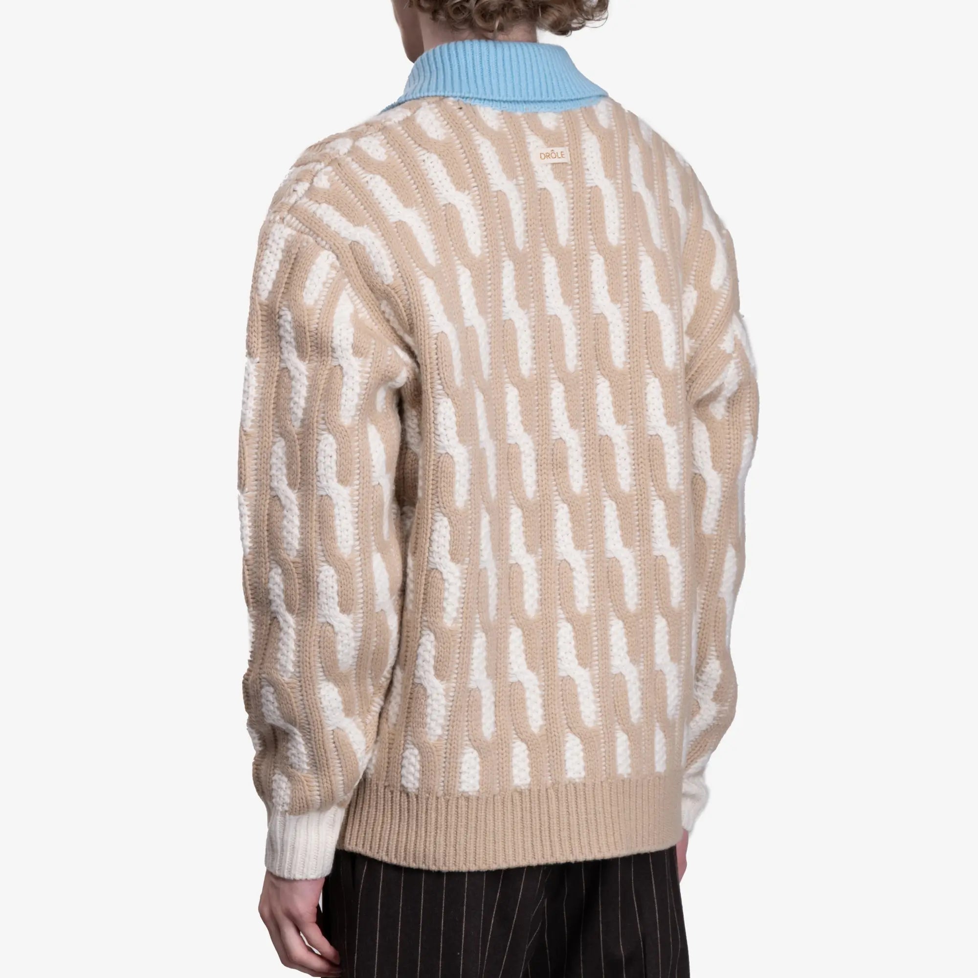 Drôle de Monsieur Le Cardigan Torsades Bicolore Off White - 4