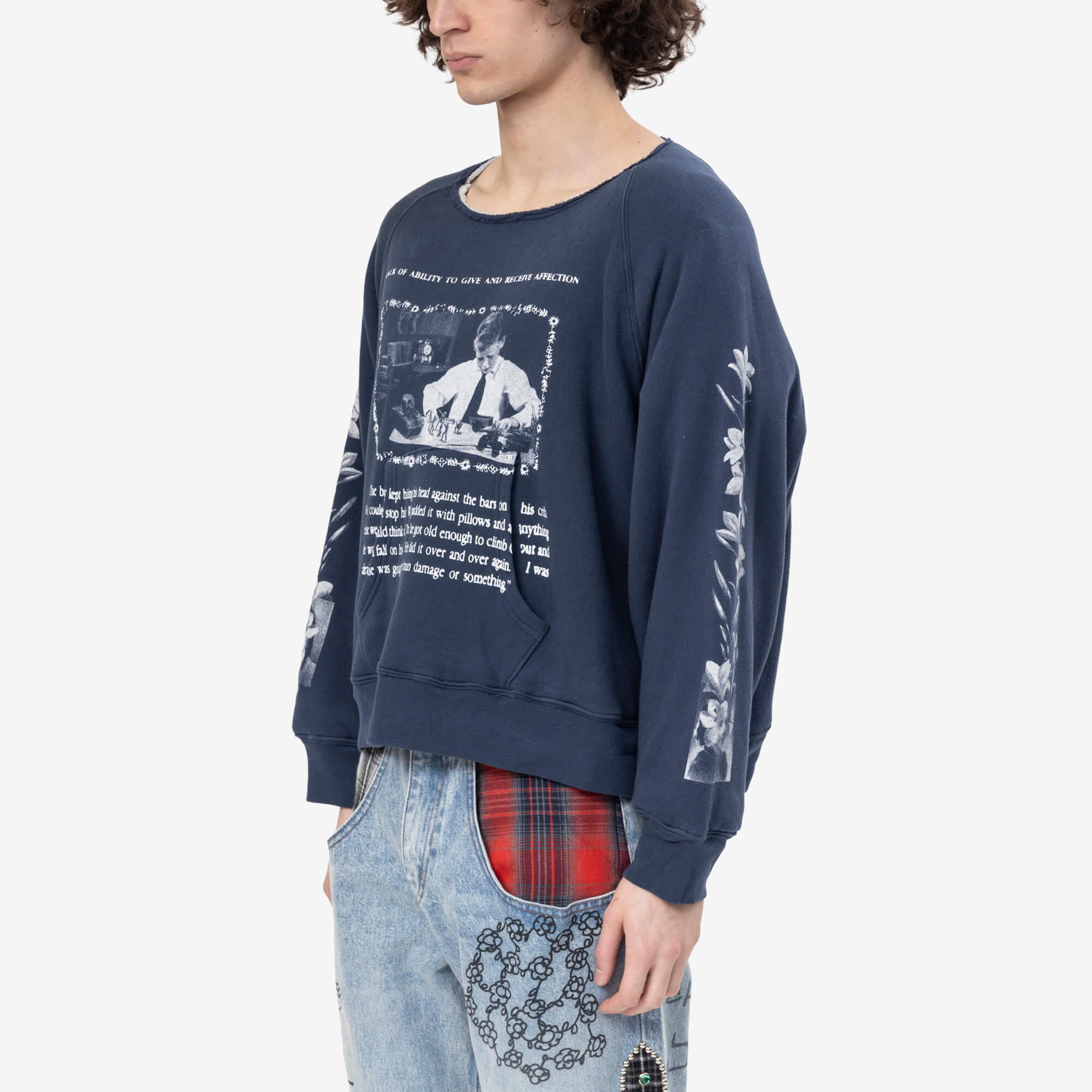 Enfants Riches Deprimes Head Against The Bars Lined Raglan Sweatshirt Washed Navy - 3