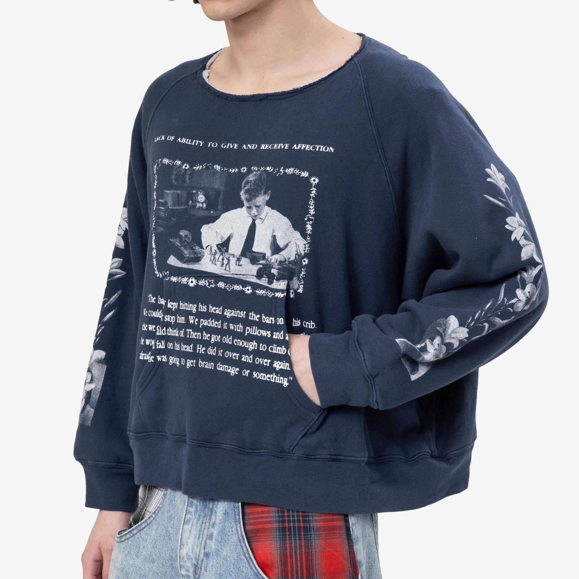 Enfants Riches Deprimes Head Against The Bars Lined Raglan Sweatshirt Washed Navy - 5