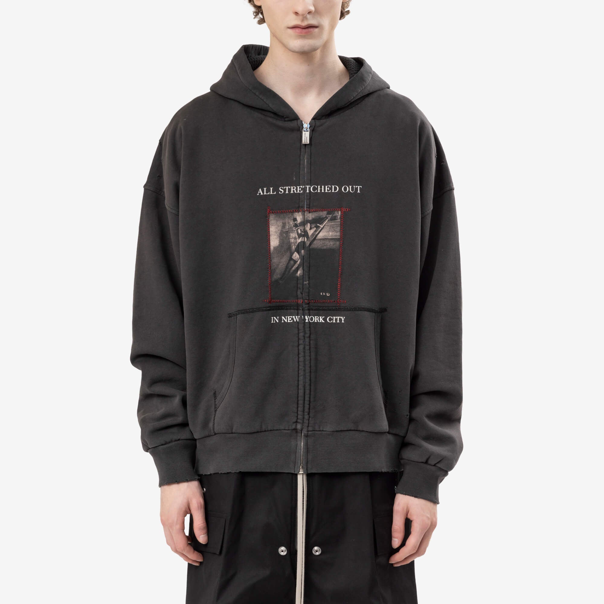 Enfants Riches Deprimes Stretched Out Thermal Lined Zip Hoody Washed Black-1