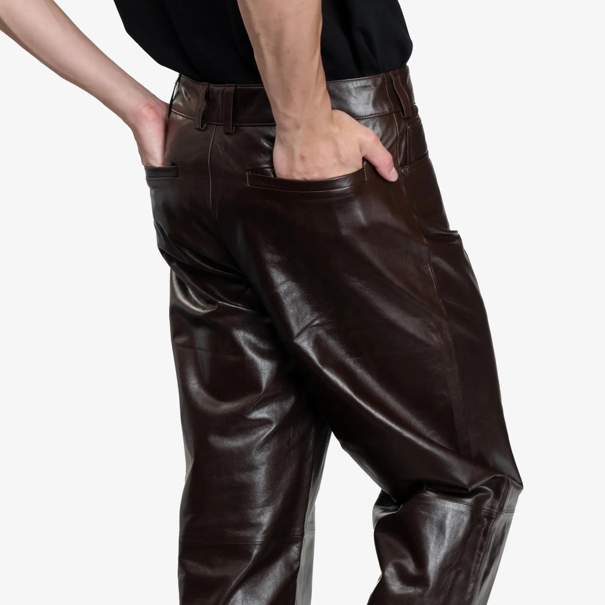 Entire Studios Unisex Leather Straight Leg Pants Dark Brown - 6