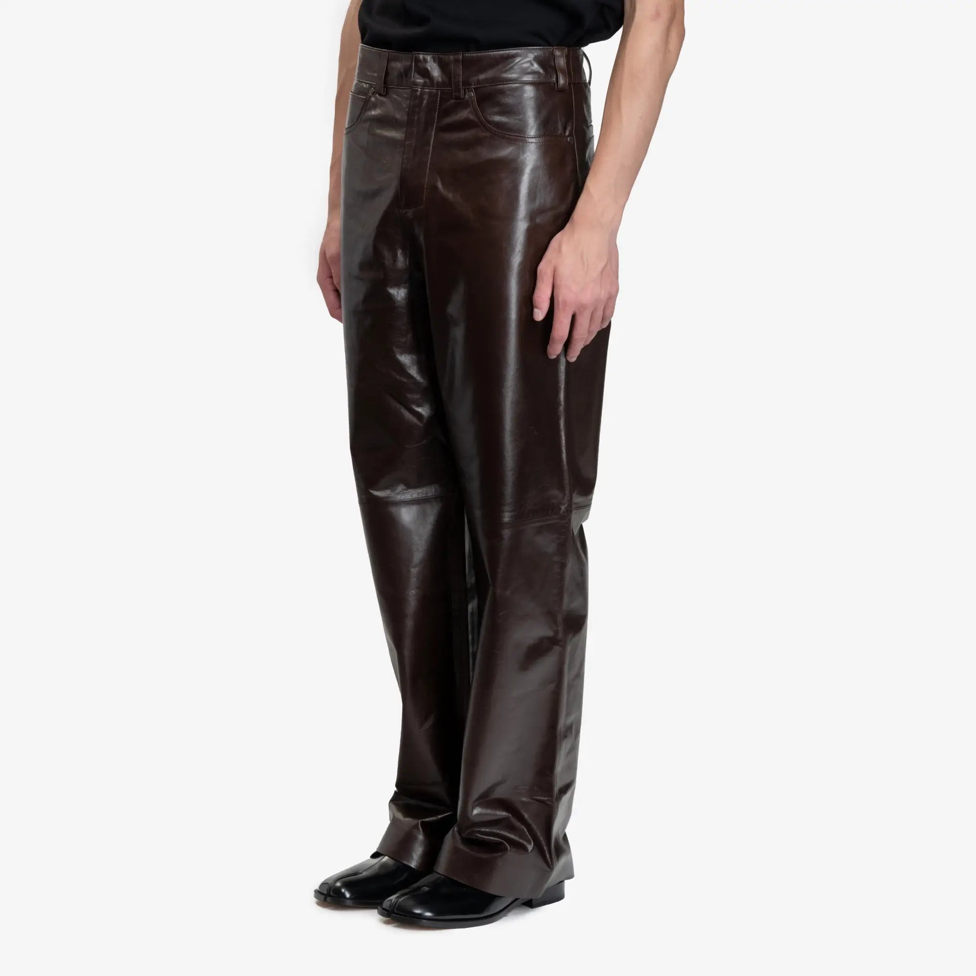 Entire Studios Unisex Leather Straight Leg Pants Dark Brown - 3