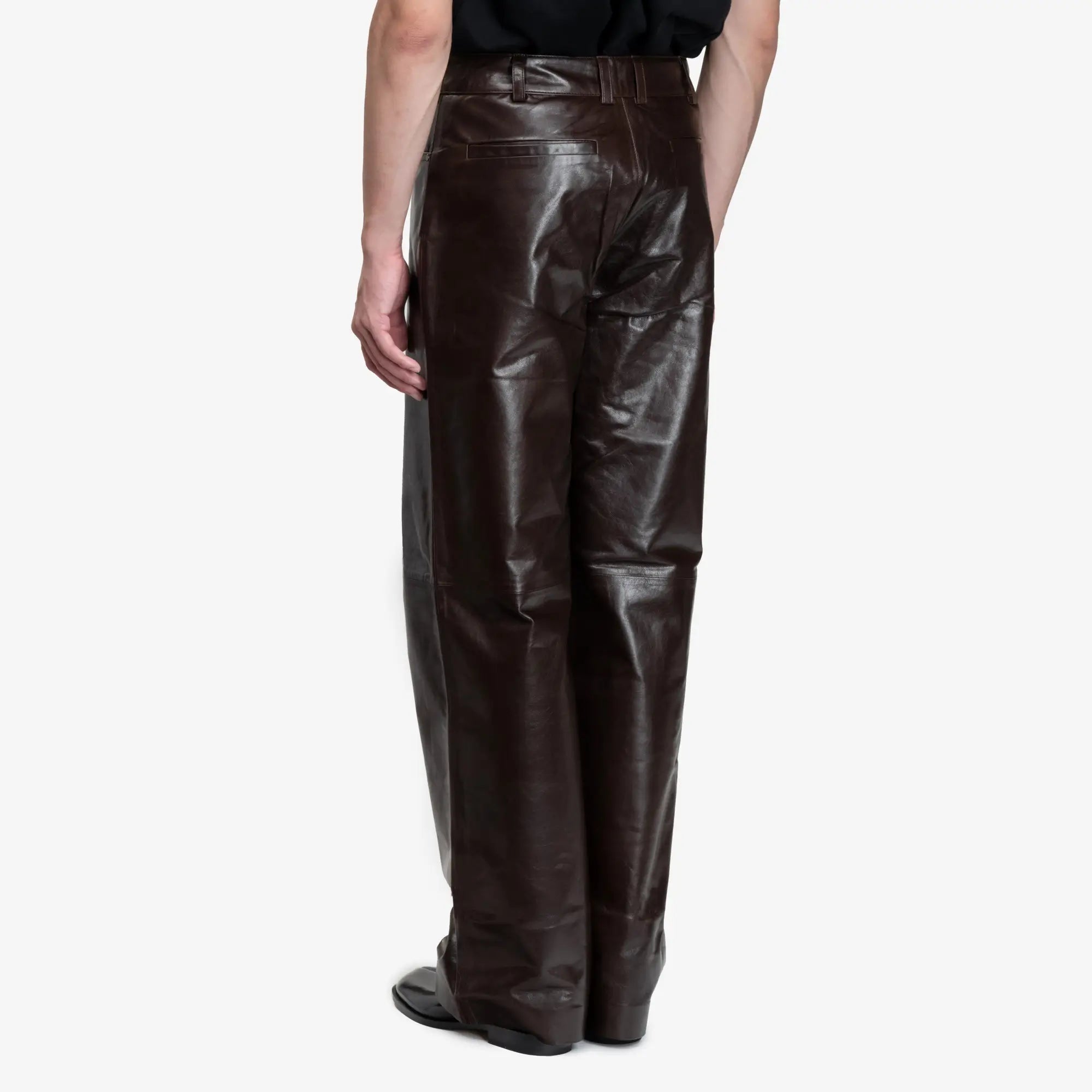 Entire Studios Unisex Leather Straight Leg Pants Dark Brown - 4
