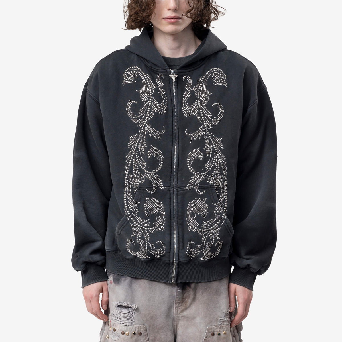 Ercole Studio Thermal Lined Crystal Zip Hoody Black-1