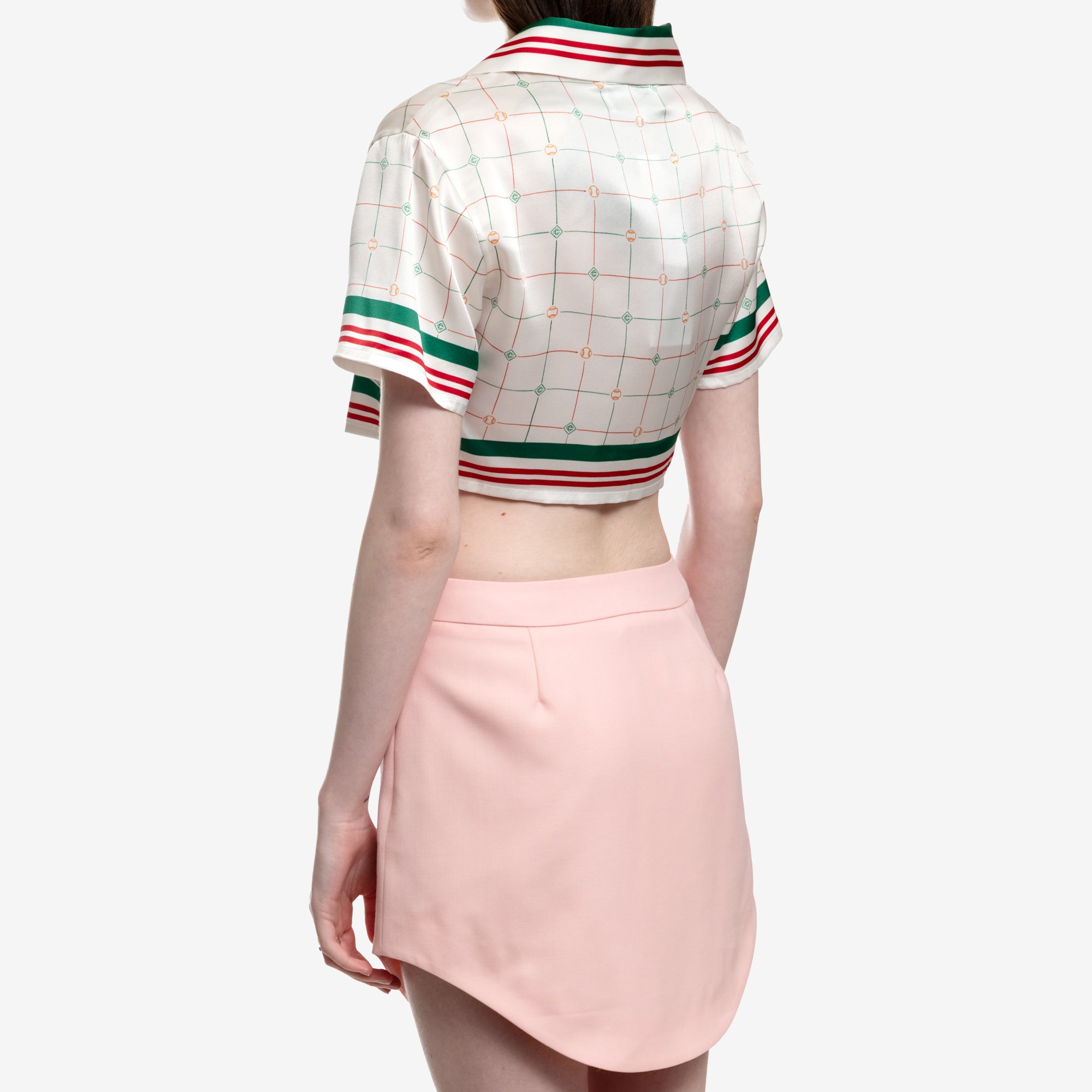 Casablanca Womens Tennis Check Cropped SS Silk Shirt White - 4