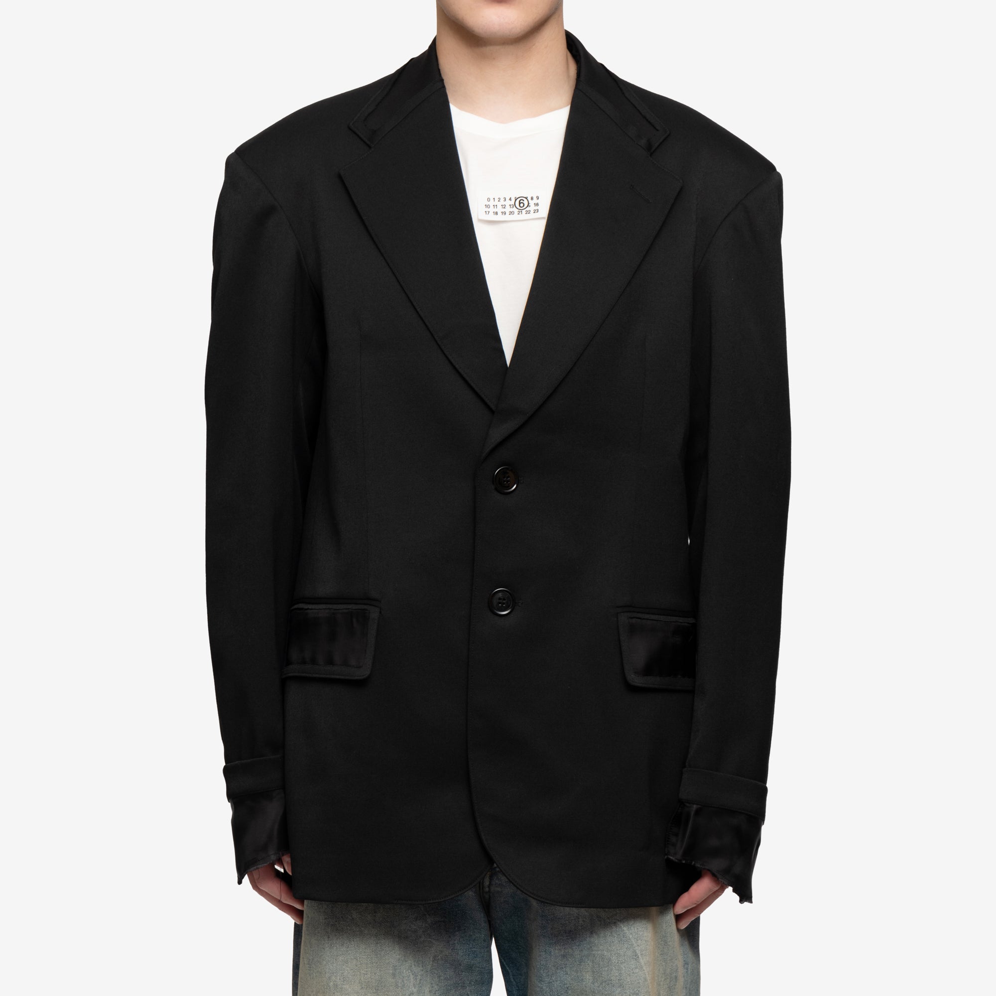MM6 Oversize Shoulder Wool Blazer Black - 1