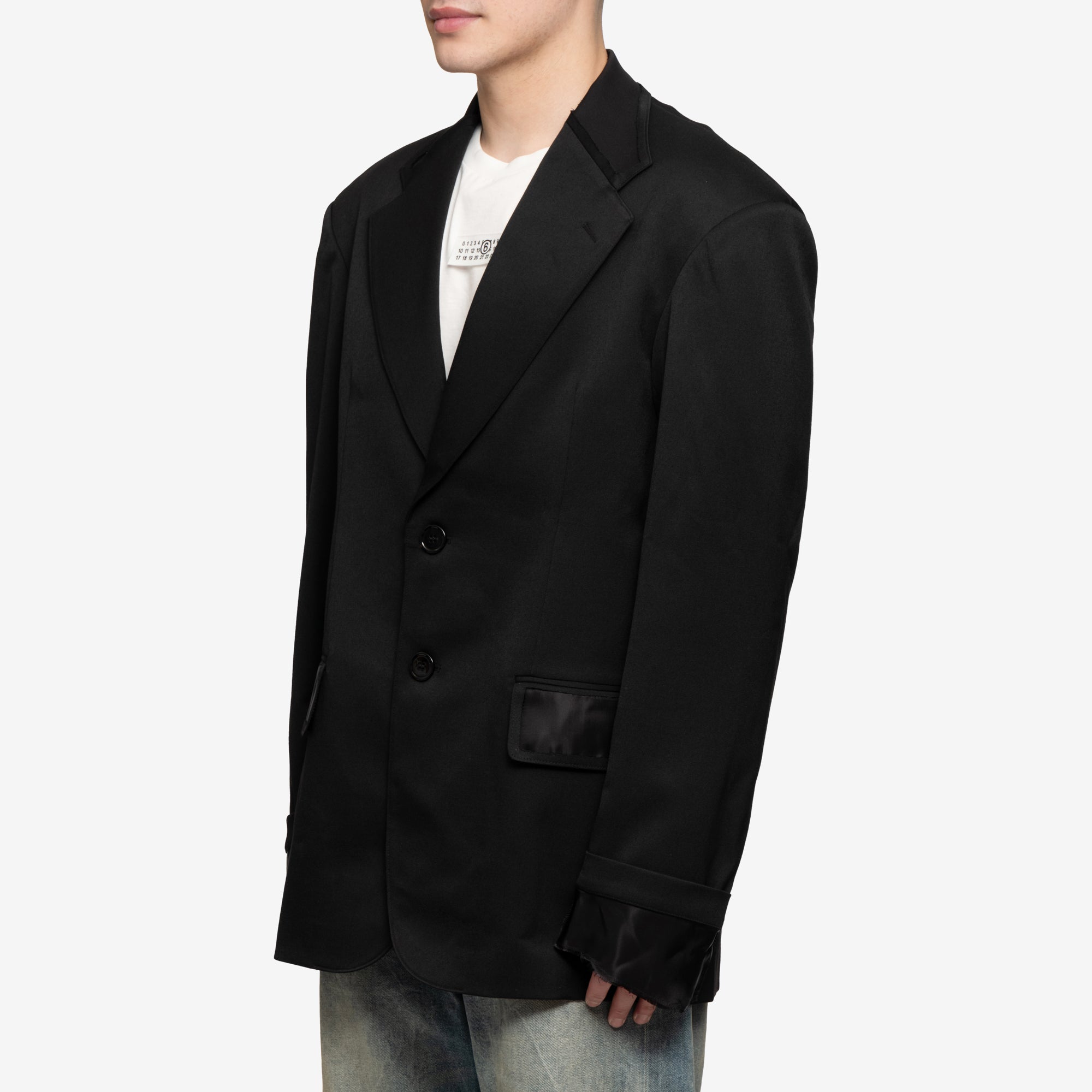 MM6 Oversize Shoulder Wool Blazer Black - 3