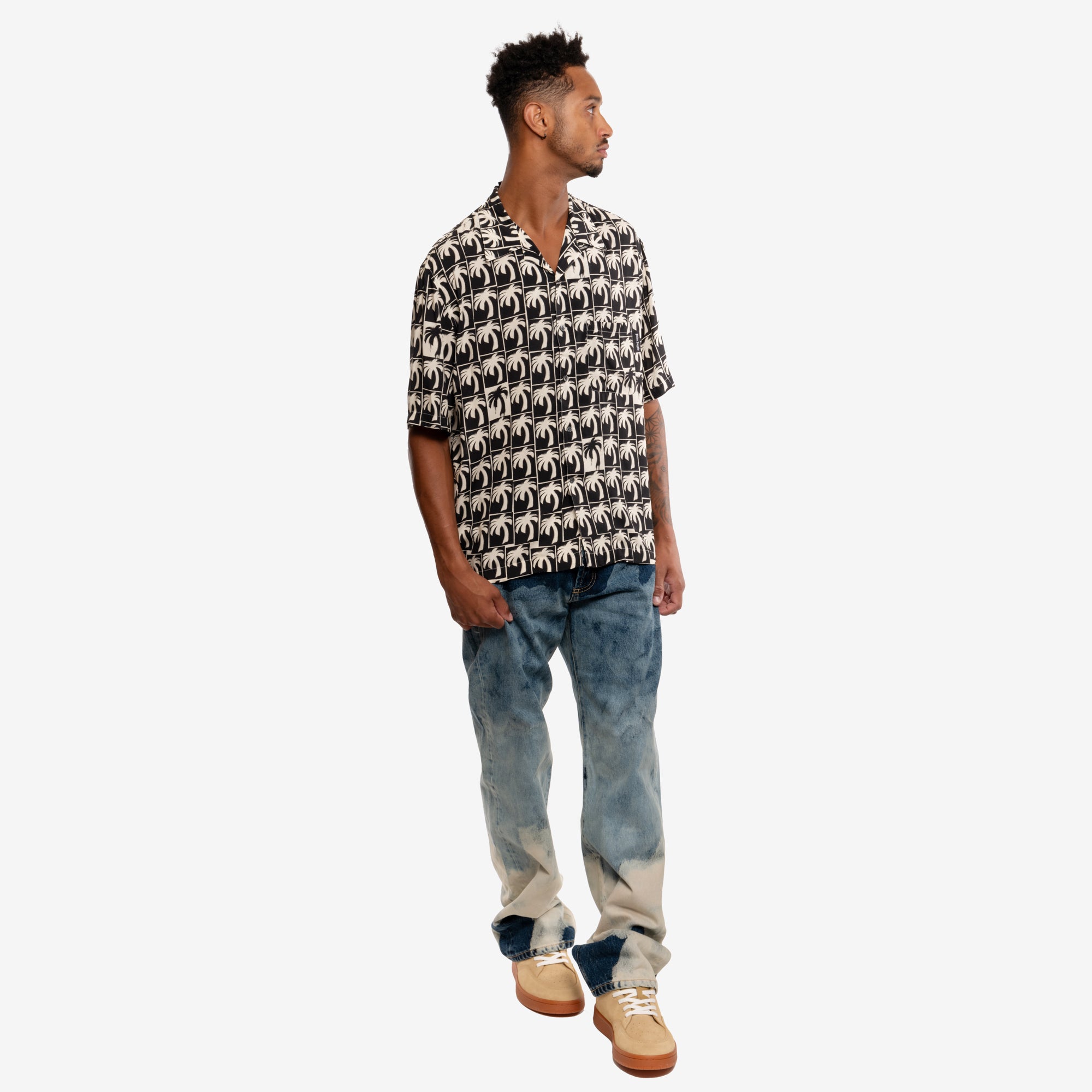 Palm Angels Dripping Palms Bowling Shirt Black - 2