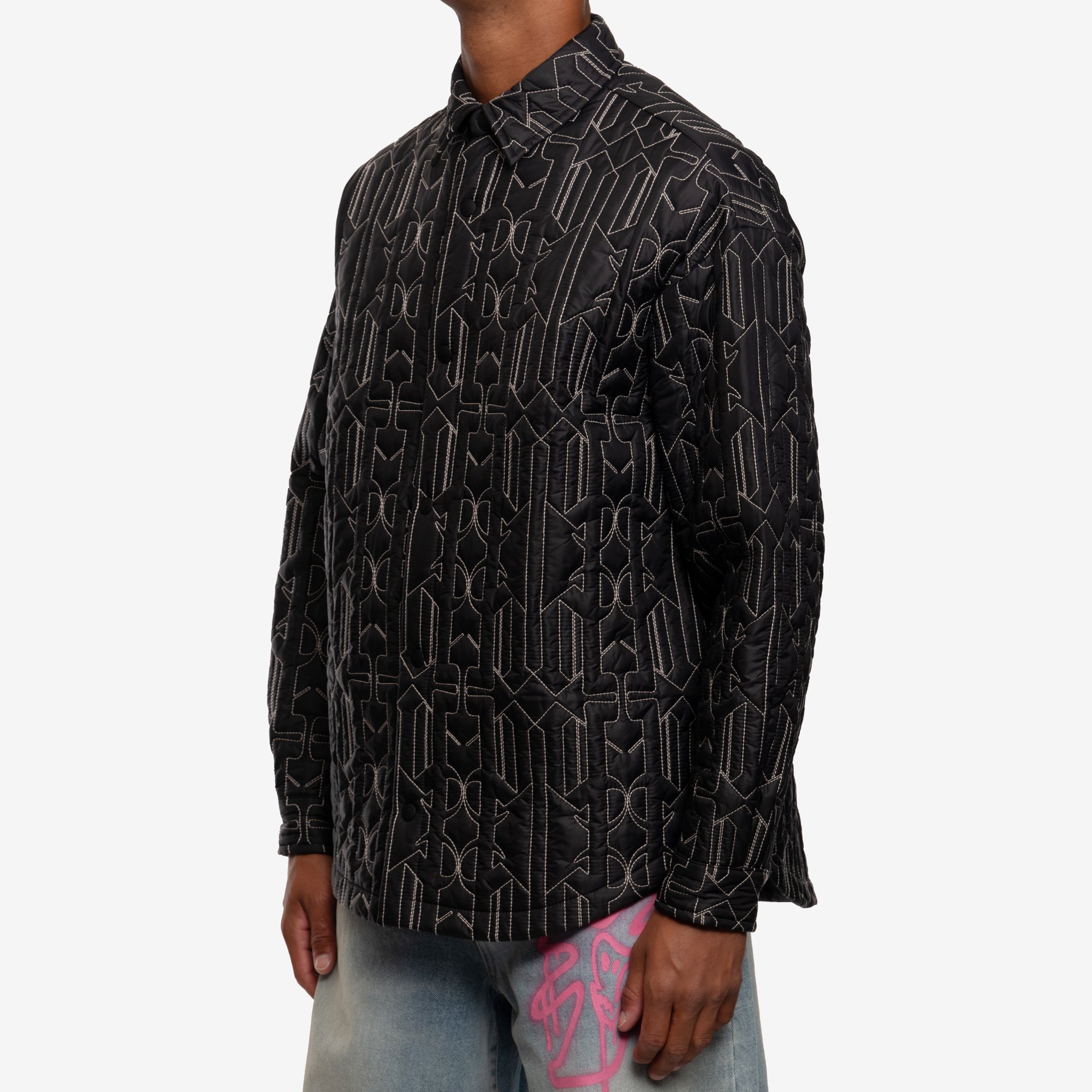 Palm Angels Monogram Quilted Overshirt Anthracite - 3