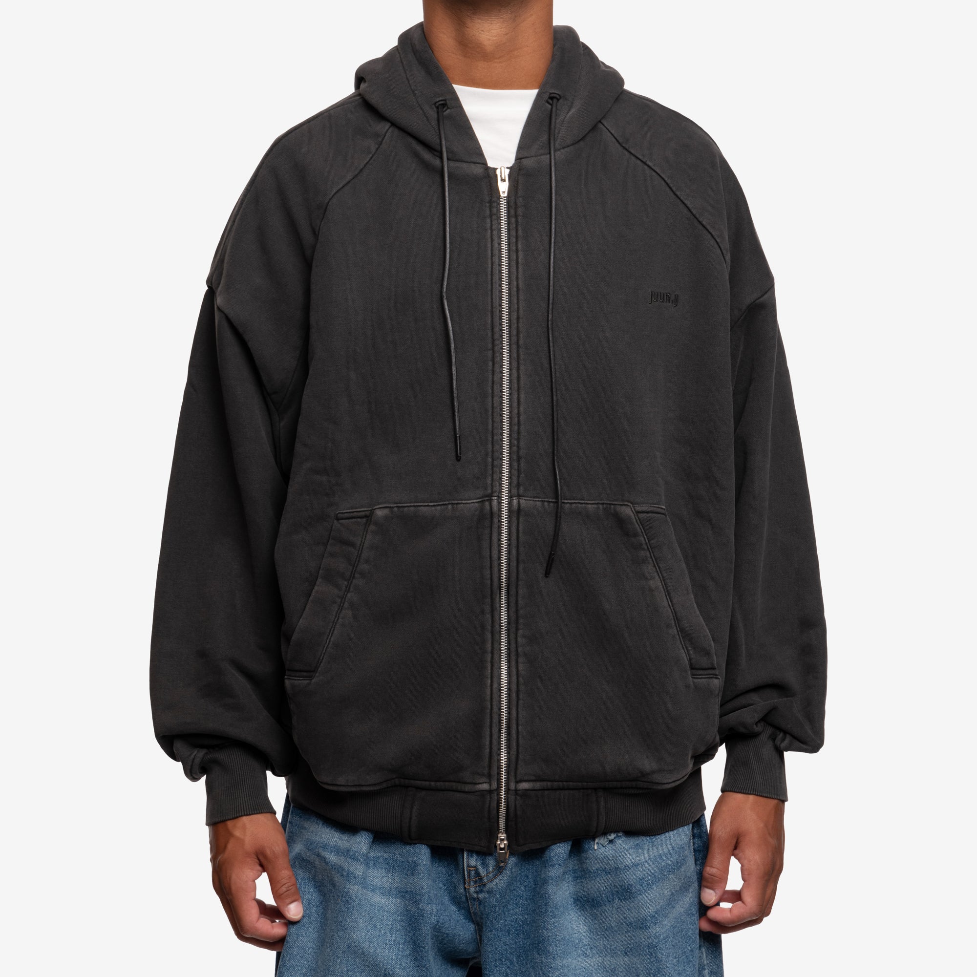 Juun.J Garment Dyed Zip Up Hoody Grey - 1