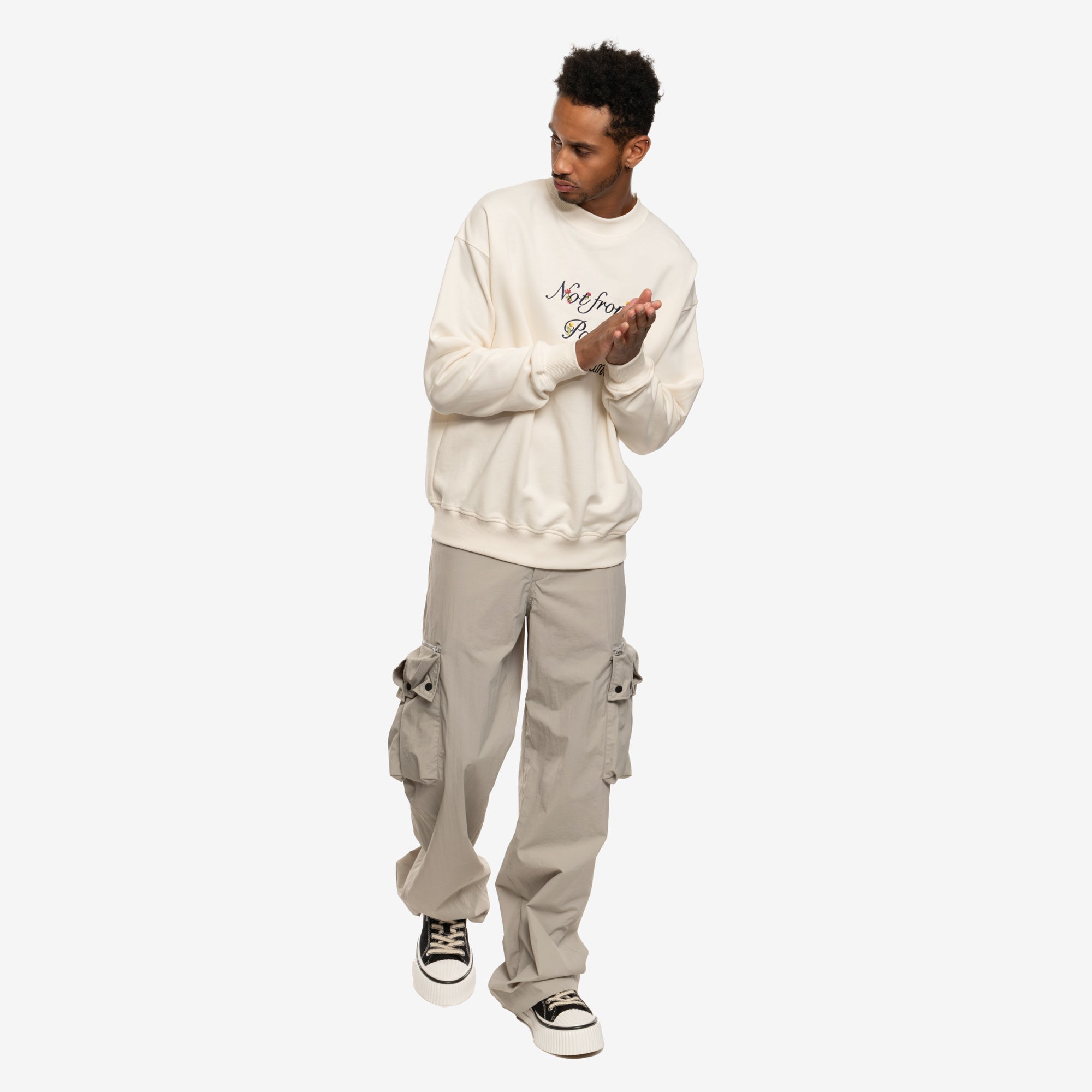 Drôle de Monsieur Le Sweat Slogan a Fleurs Cream - 2