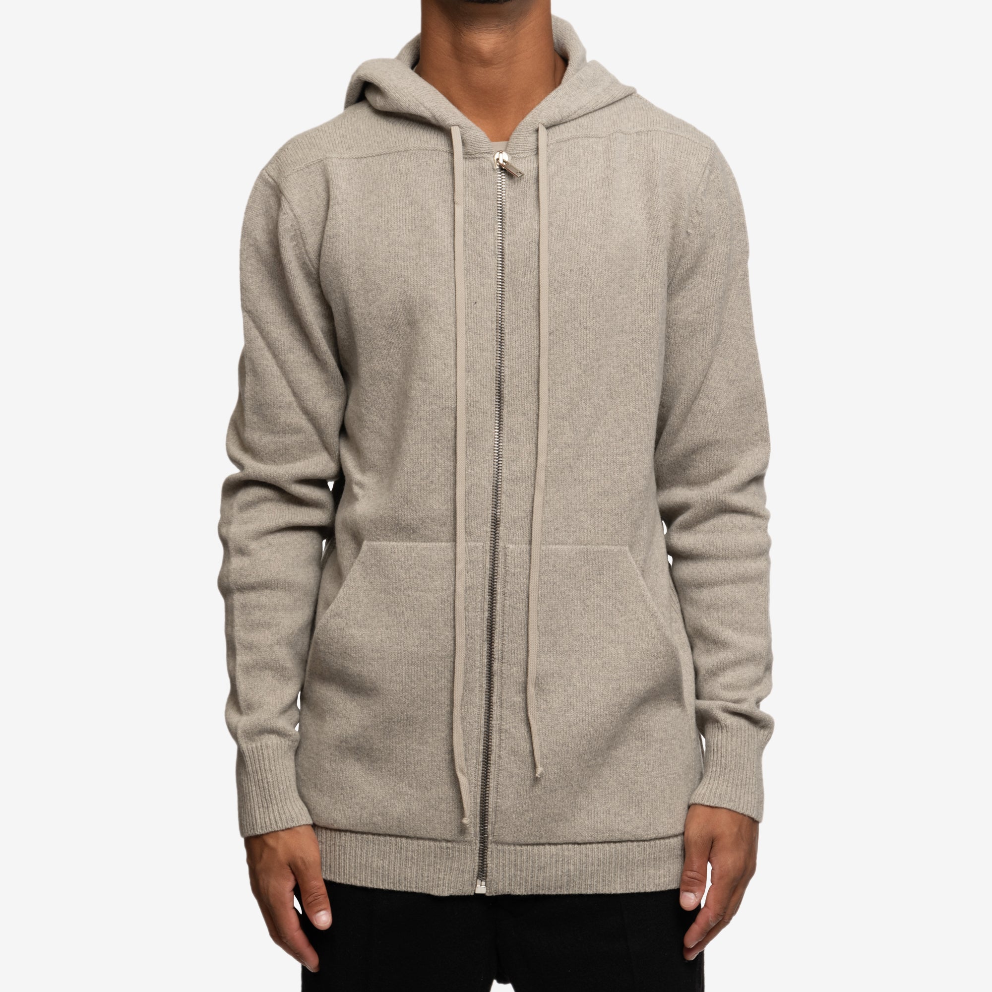 Rick Owens Zipped Cashmere Hoody Pearl - 1