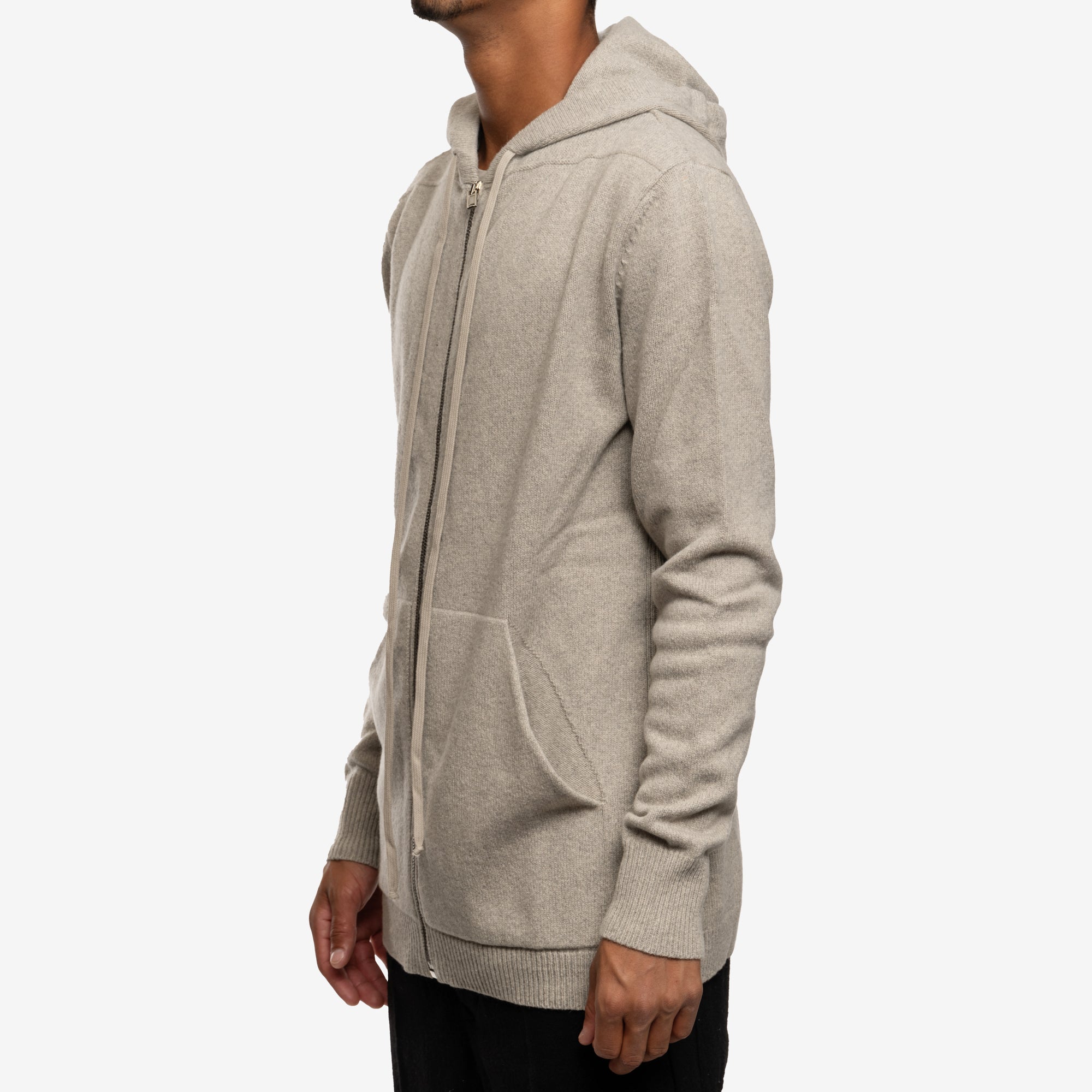 Rick Owens Zipped Cashmere Hoody Pearl - 3
