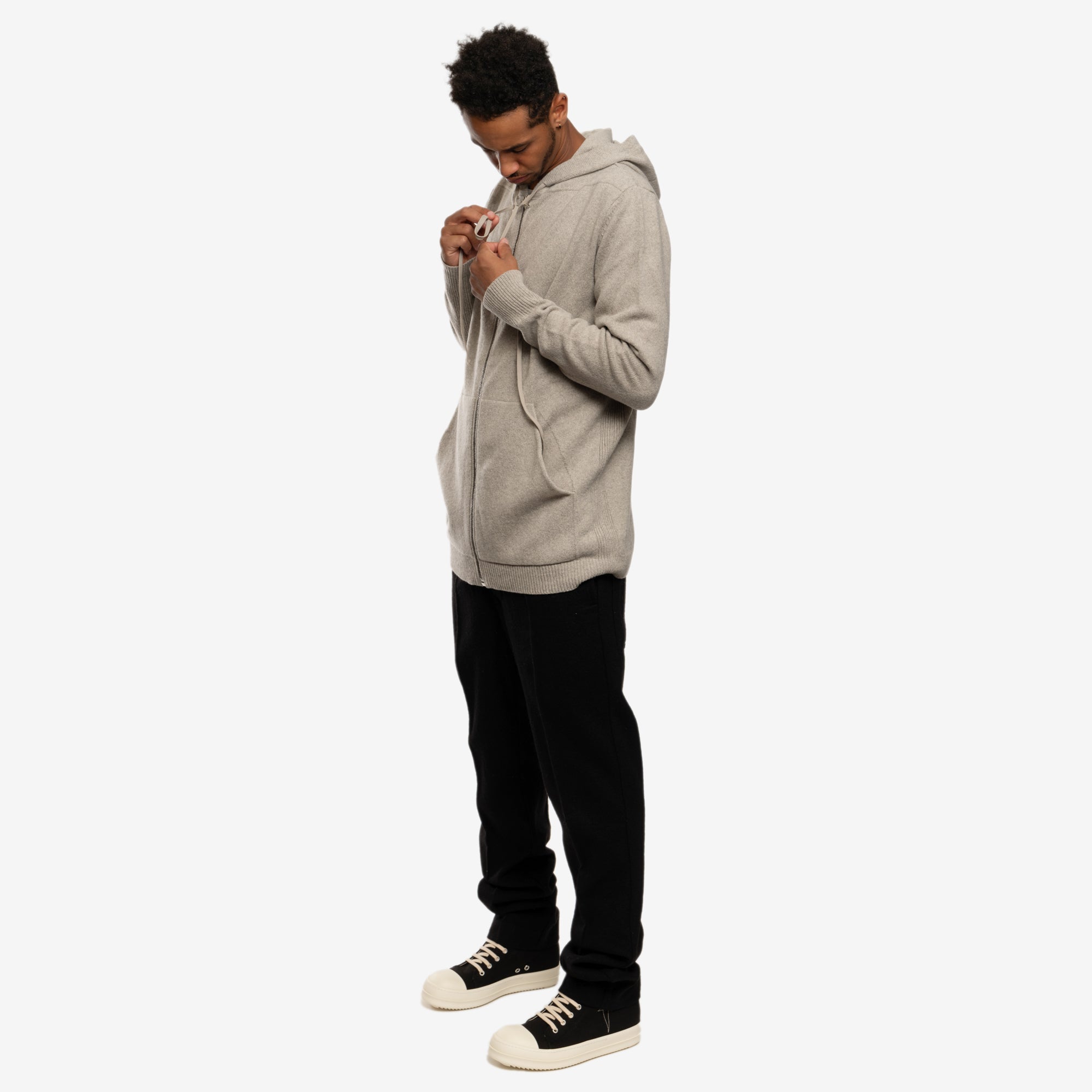 Rick Owens Zipped Cashmere Hoody Pearl - 2