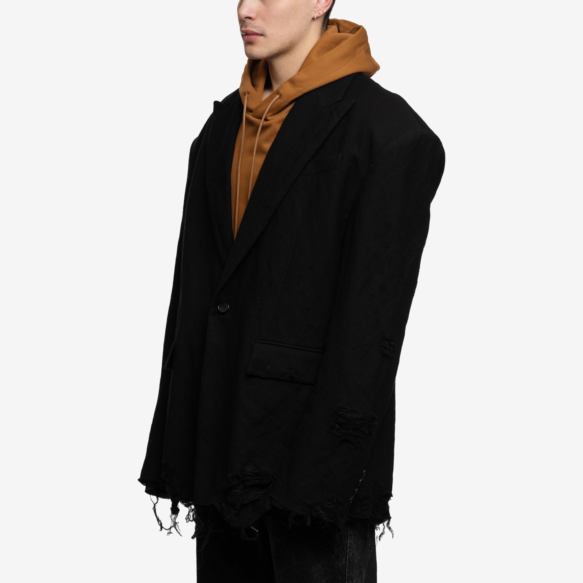 Juun.J Distressed Wool Jacket Black - 4