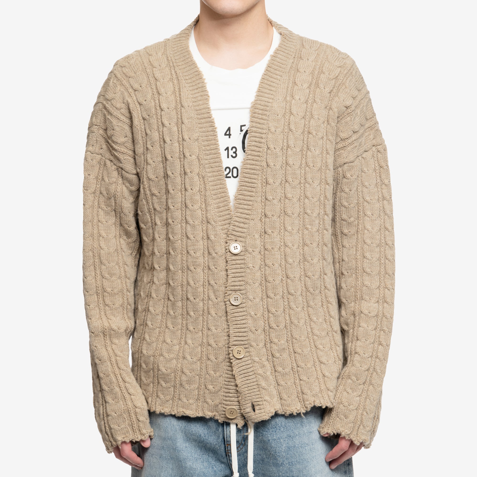 MM6 Cable Knit Cardigan Beige - 1